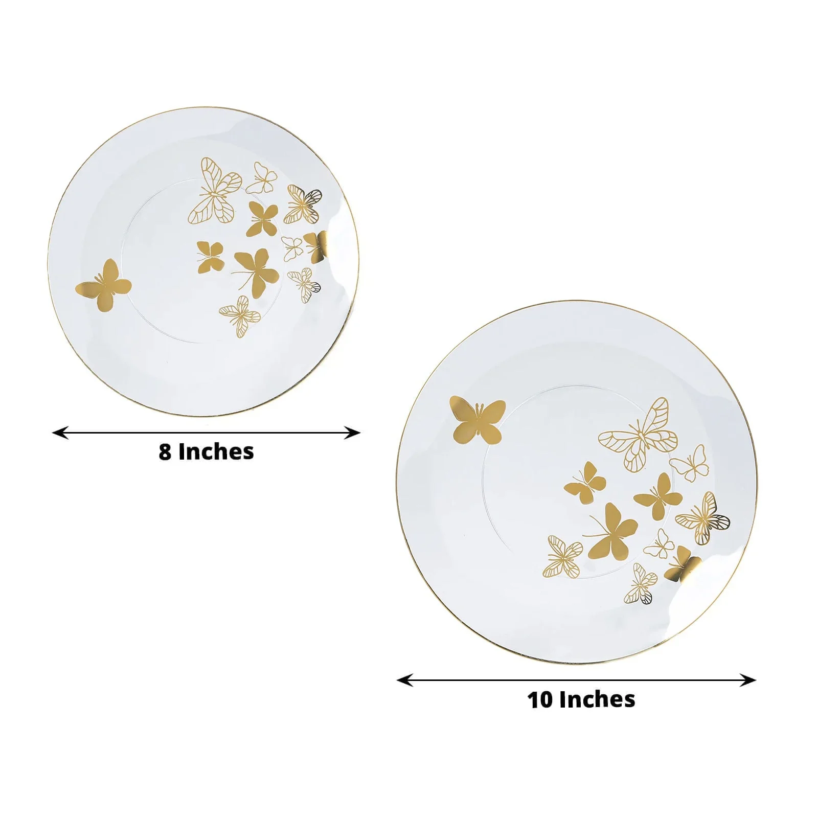 Set of 20 Plastic Round Dinner and Salad Plates 8", 10" Clear with Gold Butterfly Design & Gold Rim - Chic Disposable Dinnerware - Image 2