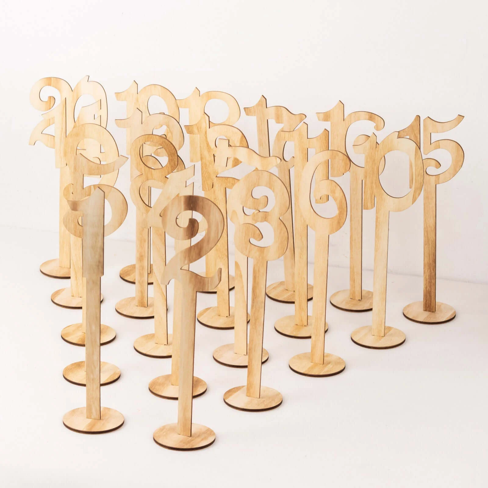 Set of 20 Wooden Wedding Table Numbers 1-20 Natural with Round Holder Base 11" Tall - Rustic Signs for Event Decor - Image 2
