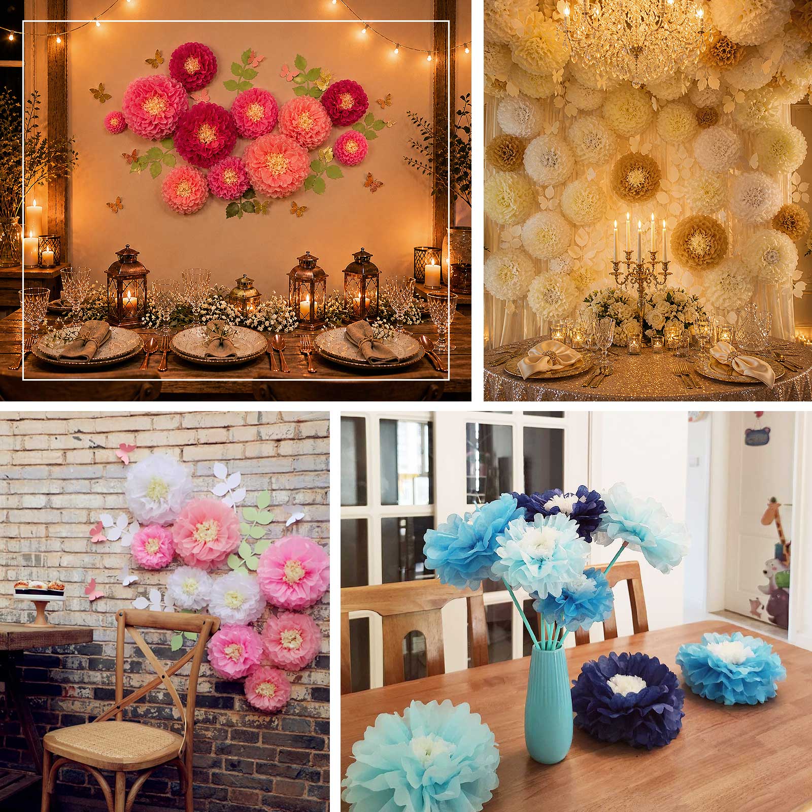 Set of 21 Tissue Paper Pom Poms Decor Kit – Blush Peach 3D Chrysanth Floral Wall Decor with Butterflies & Olive Leaves - 8",10",12" - Image 5