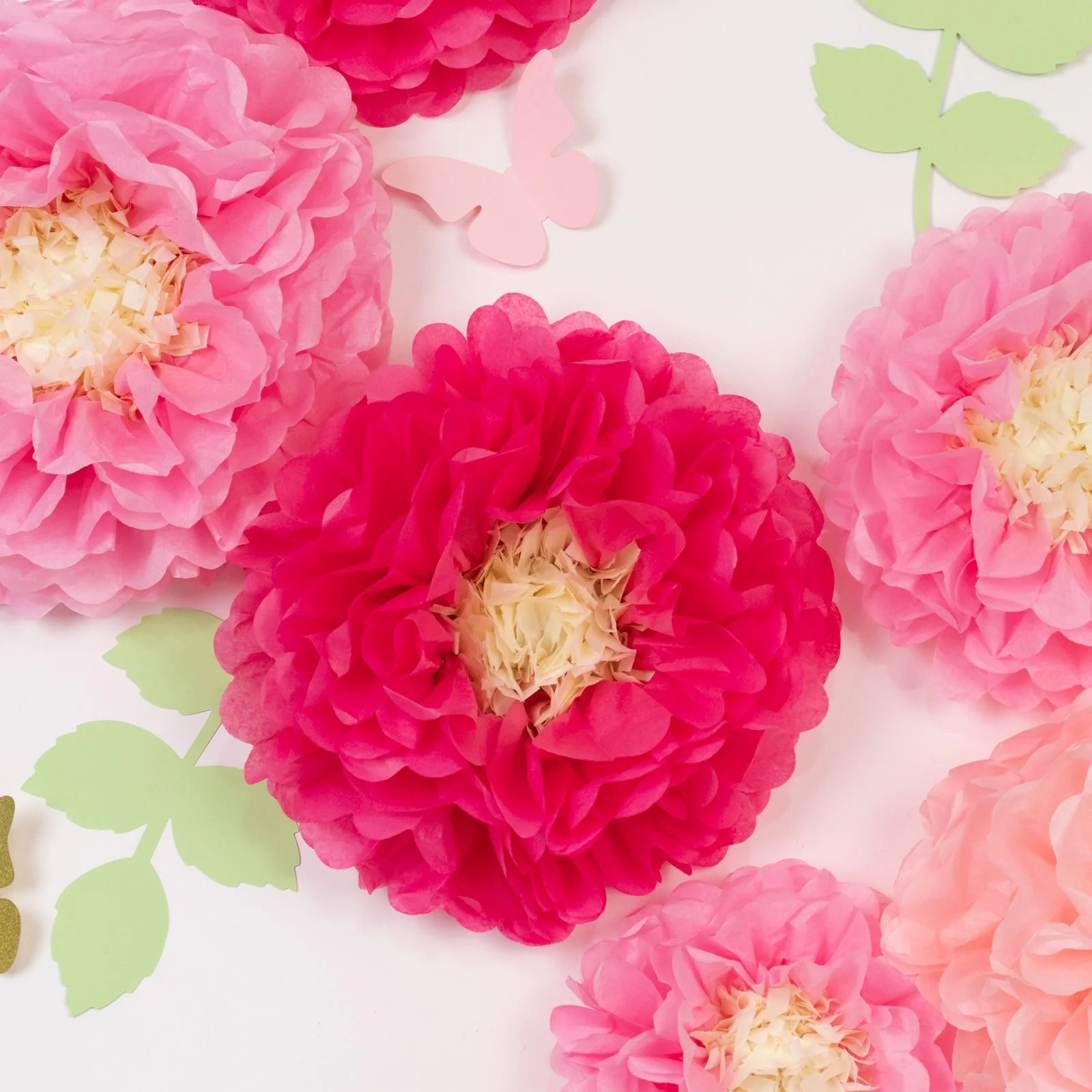 Set of 21 Tissue Paper Pom Poms Decor Kit – Blush Peach 3D Chrysanth Floral Wall Decor with Butterflies & Olive Leaves - 8",10",12" - Image 6