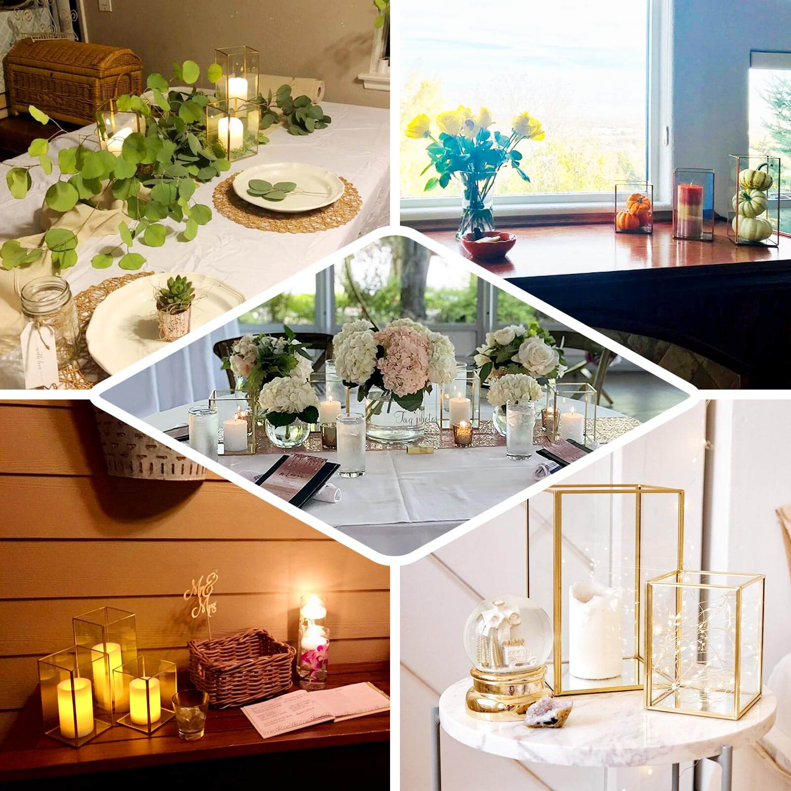 Set of 3 Acrylic Pillar Candle Holders 6", 8", 10" Clear Flower Display Boxes with Gold Rims - Decorative Centerpieces - Image 5