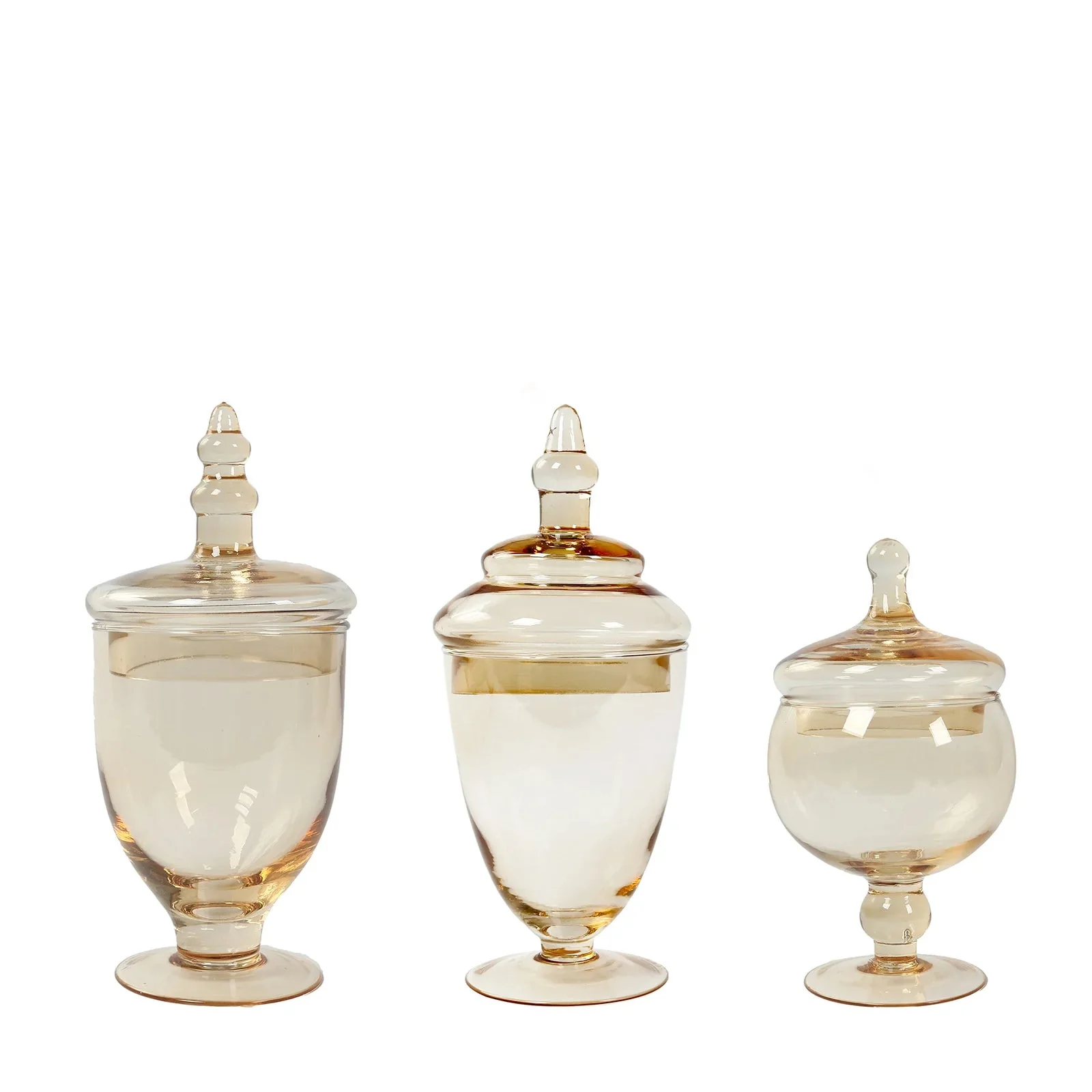 Set of 3 Amber Gold Glass Jars 8.5", 9", 10" Apothecary Design with Snap-On Lids - Decorative Footed Candy Buffet Containers - Image 6