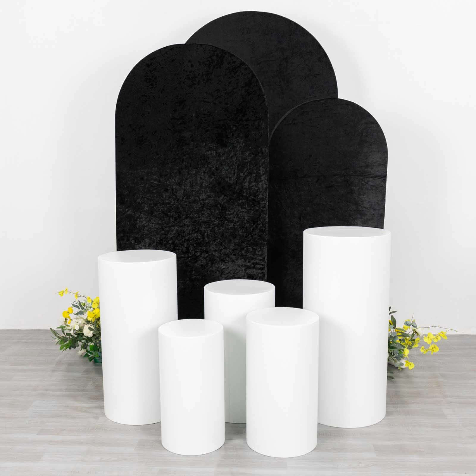 Set of 3 Black Crushed Velvet Chiara Wedding Arch Covers For Round Top Backdrop Stands 5ft, 6ft, 7ft - Image 2
