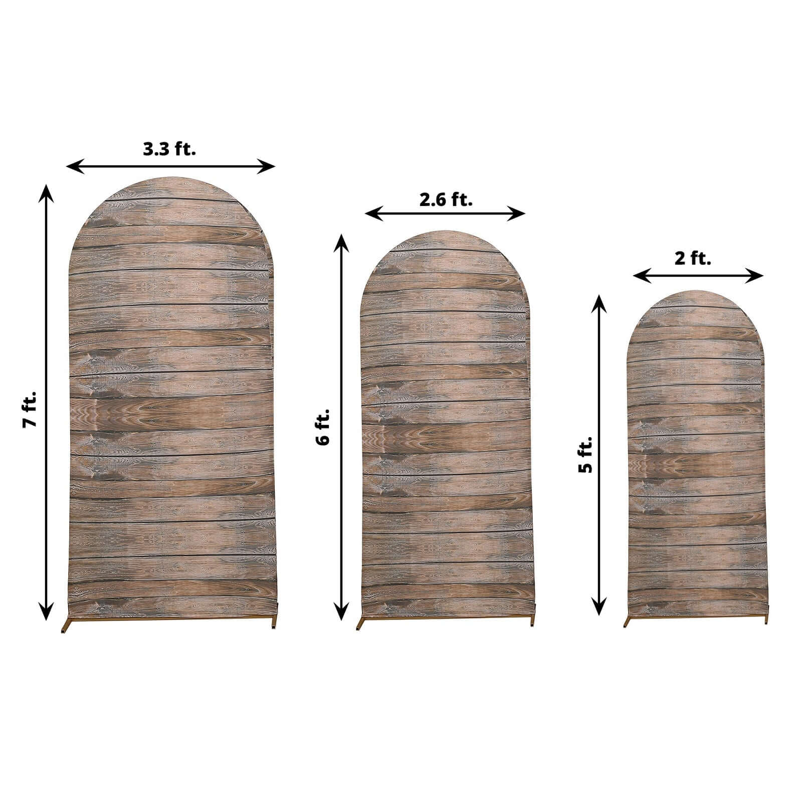 Set of 3 Brown Rustic Wood Plank Pattern Spandex Fitted Wedding Arch Covers For Round Top Chiara Backdrop Stands 5ft, 6ft, 7ft - Image 3