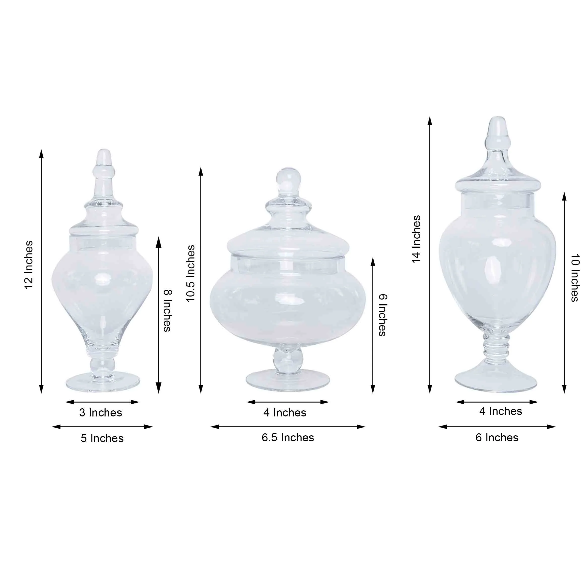 Set of 3 Clear Glass Candy Jars 10"/12"/14" Pedestal Apothecary Design with Snap-On Lids - Party Favor Containers for Events - Image 3