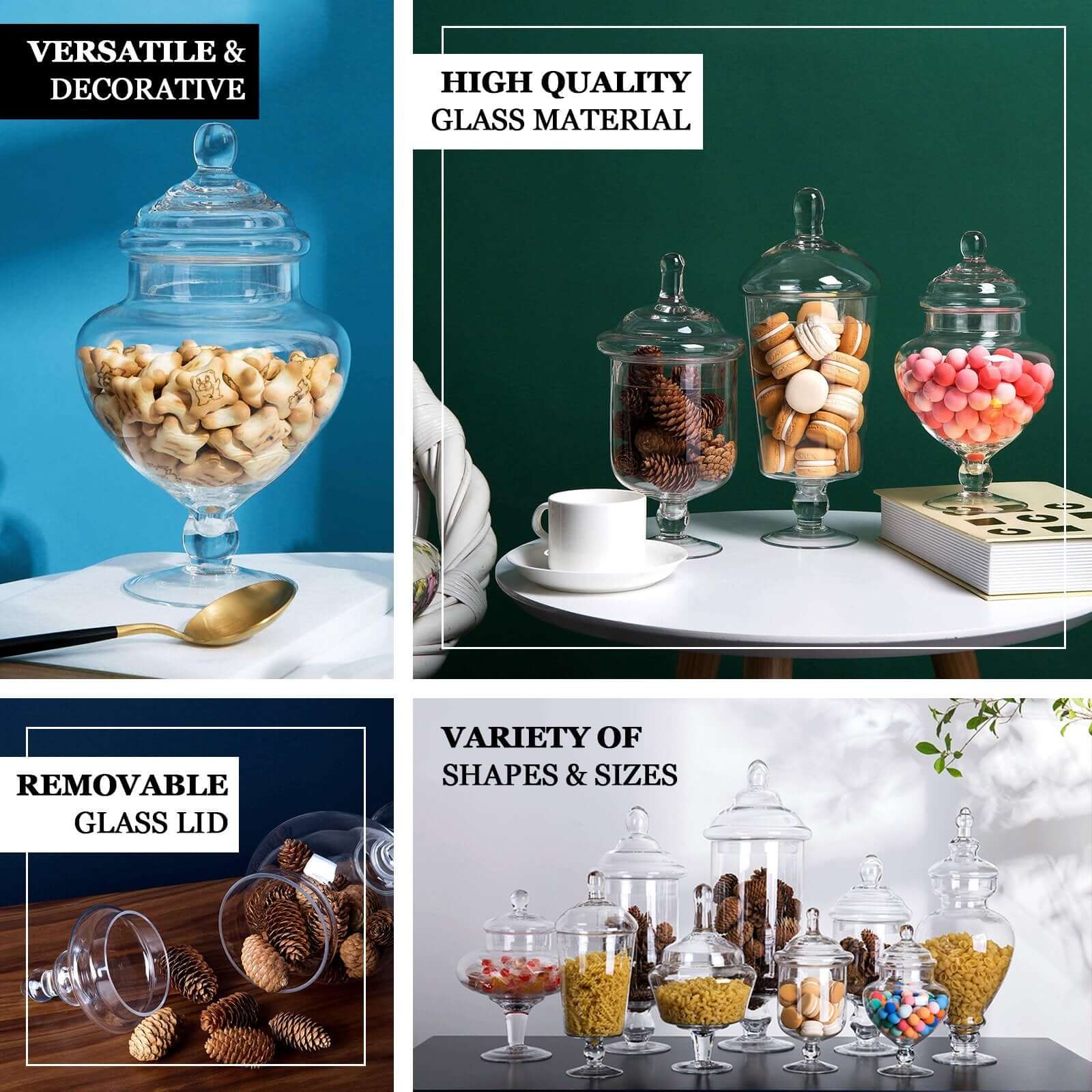 Set of 3 Clear Glass Candy Jars 10"/12"/14" Pedestal Apothecary Design with Snap-On Lids - Party Favor Containers for Events - Image 4