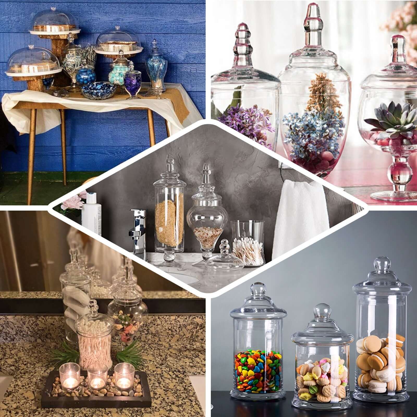 Set of 3 Clear Glass Candy Jars 10"/12"/14" Pedestal Apothecary Design with Snap-On Lids - Party Favor Containers for Events - Image 5