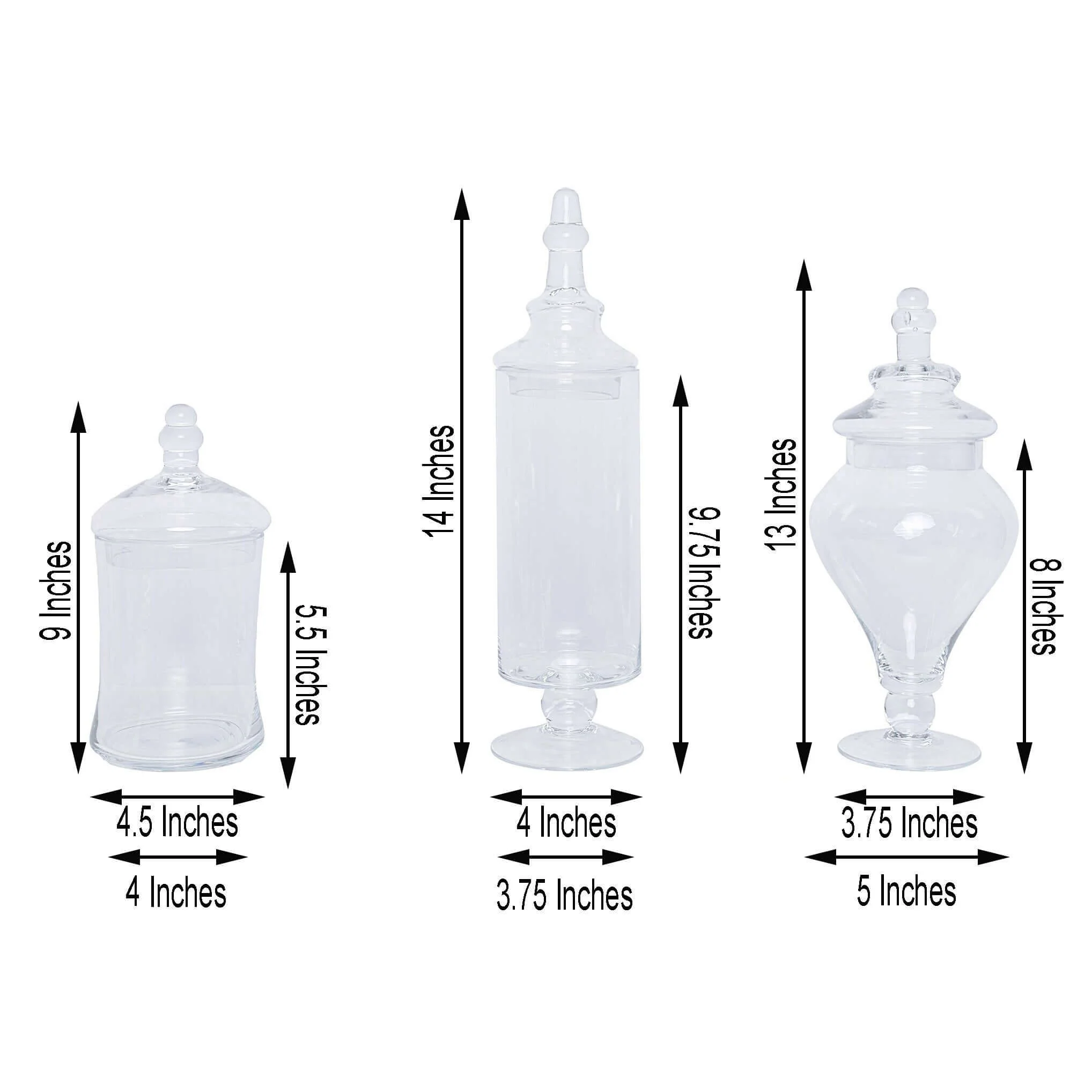 Set of 3 Clear Glass Candy Jars 9"/13"/14" Modern Apothecary Design with Snap-On Lids - Party Favor Containers for Events - Image 3