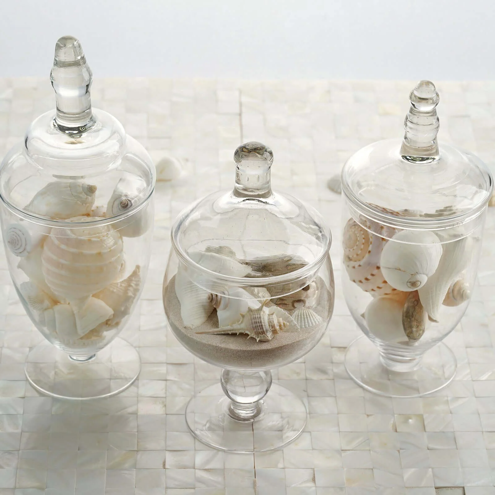 Set of 3 Clear Glass Jars 8.5", 9", 10" Apothecary Design with Snap-On Lids - Decorative Footed Candy Buffet Containers - Image 2