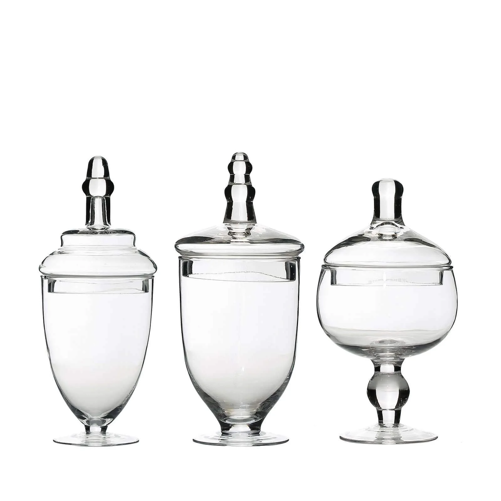 Set of 3 Clear Glass Jars 8.5", 9", 10" Apothecary Design with Snap-On Lids - Decorative Footed Candy Buffet Containers - Image 6