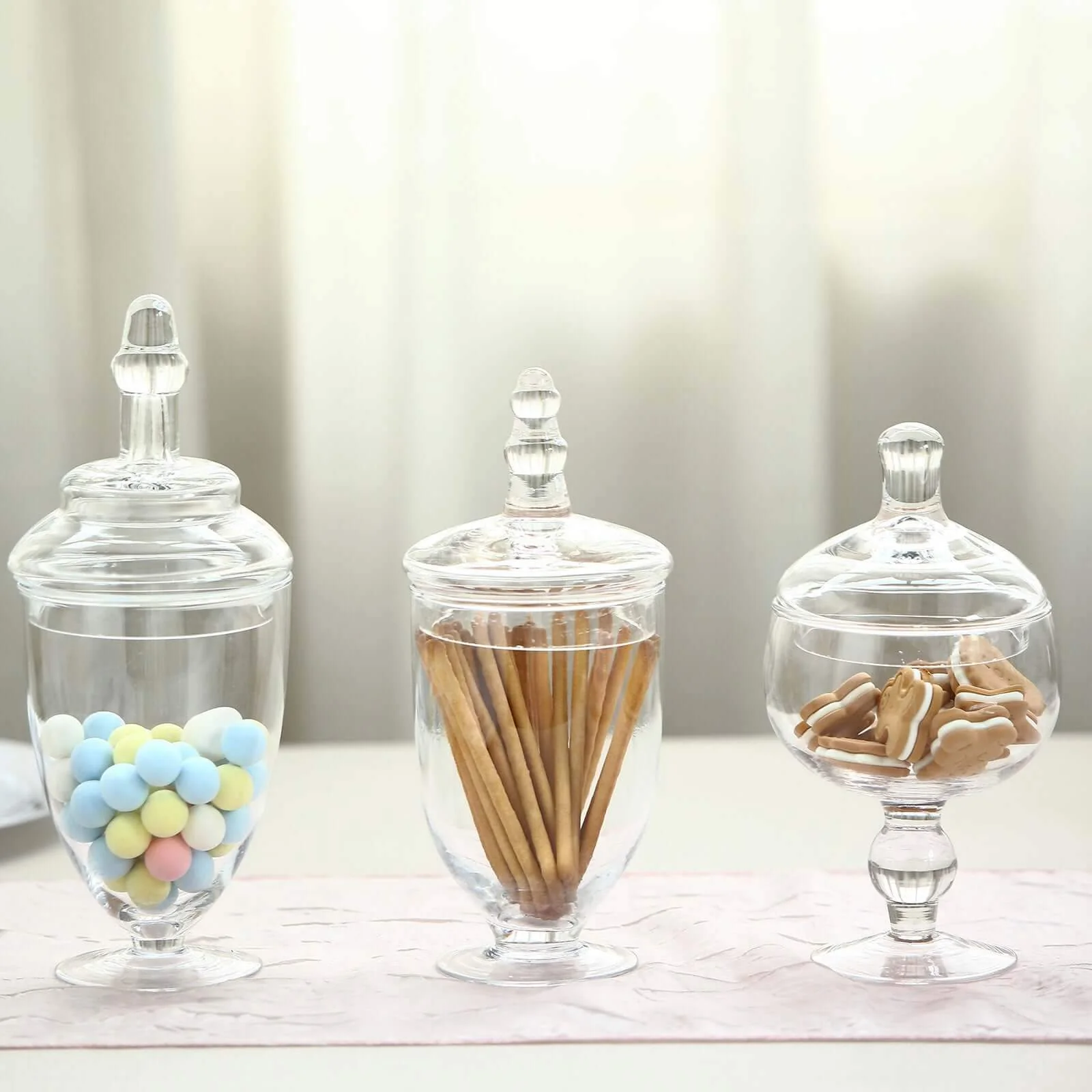 Set of 3 Clear Glass Jars 8.5", 9", 10" Apothecary Design with Snap-On Lids - Decorative Footed Candy Buffet Containers - Image 8