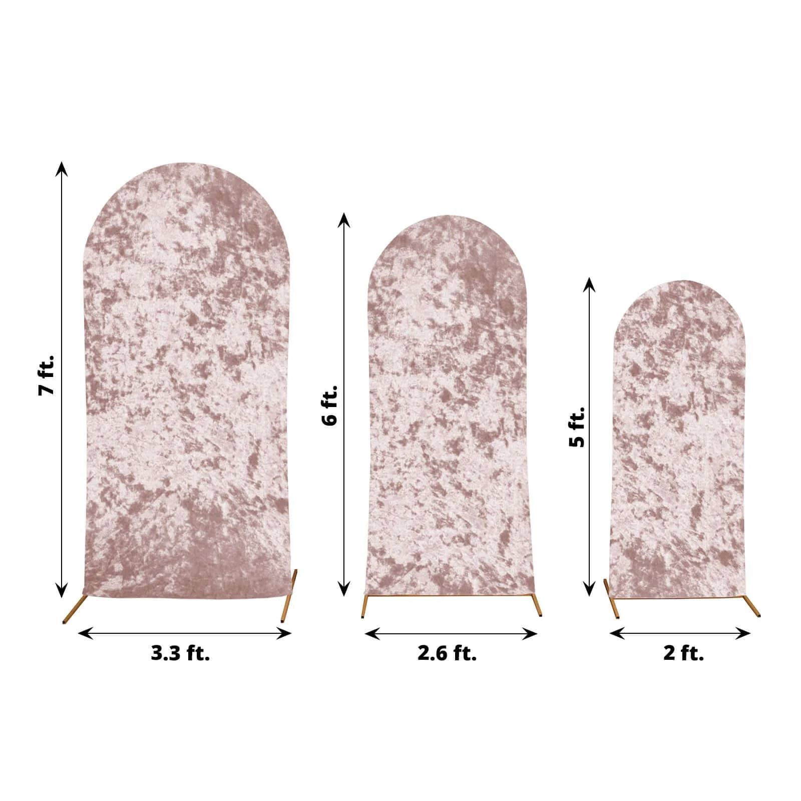 Set of 3 Dusty Rose Crushed Velvet Chiara Wedding Arch Covers For Round Top Backdrop Stands 5ft, 6ft, 7ft - Image 3