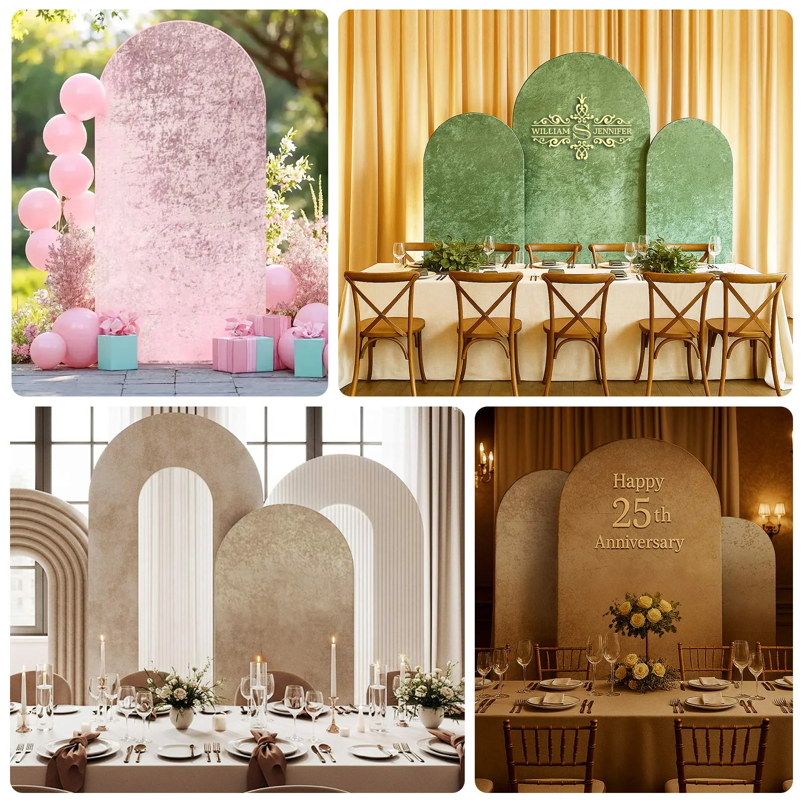 Set of 3 Dusty Rose Crushed Velvet Chiara Wedding Arch Covers For Round Top Backdrop Stands 5ft, 6ft, 7ft - Image 5
