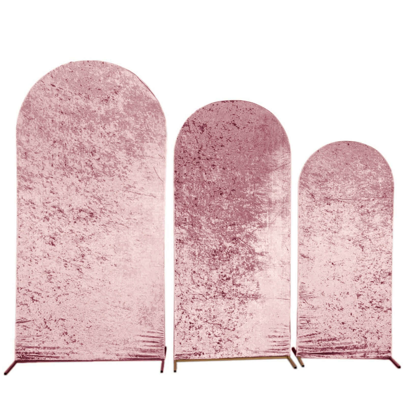 Set of 3 Dusty Rose Crushed Velvet Chiara Wedding Arch Covers For Round Top Backdrop Stands 5ft, 6ft, 7ft - Image 7