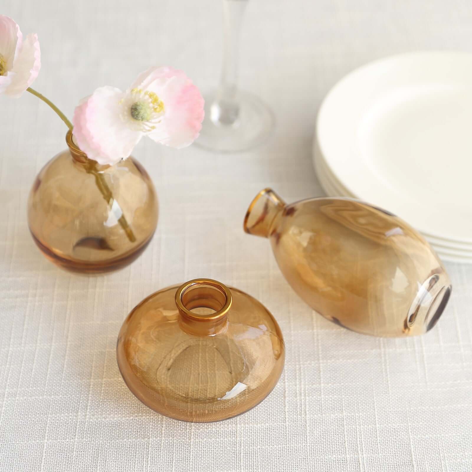 Set of 3 Glass Bud Vases Gold with Metallic Gold Rim - Modern Table Centerpieces for Flowers, Assorted Sizes - Image 5