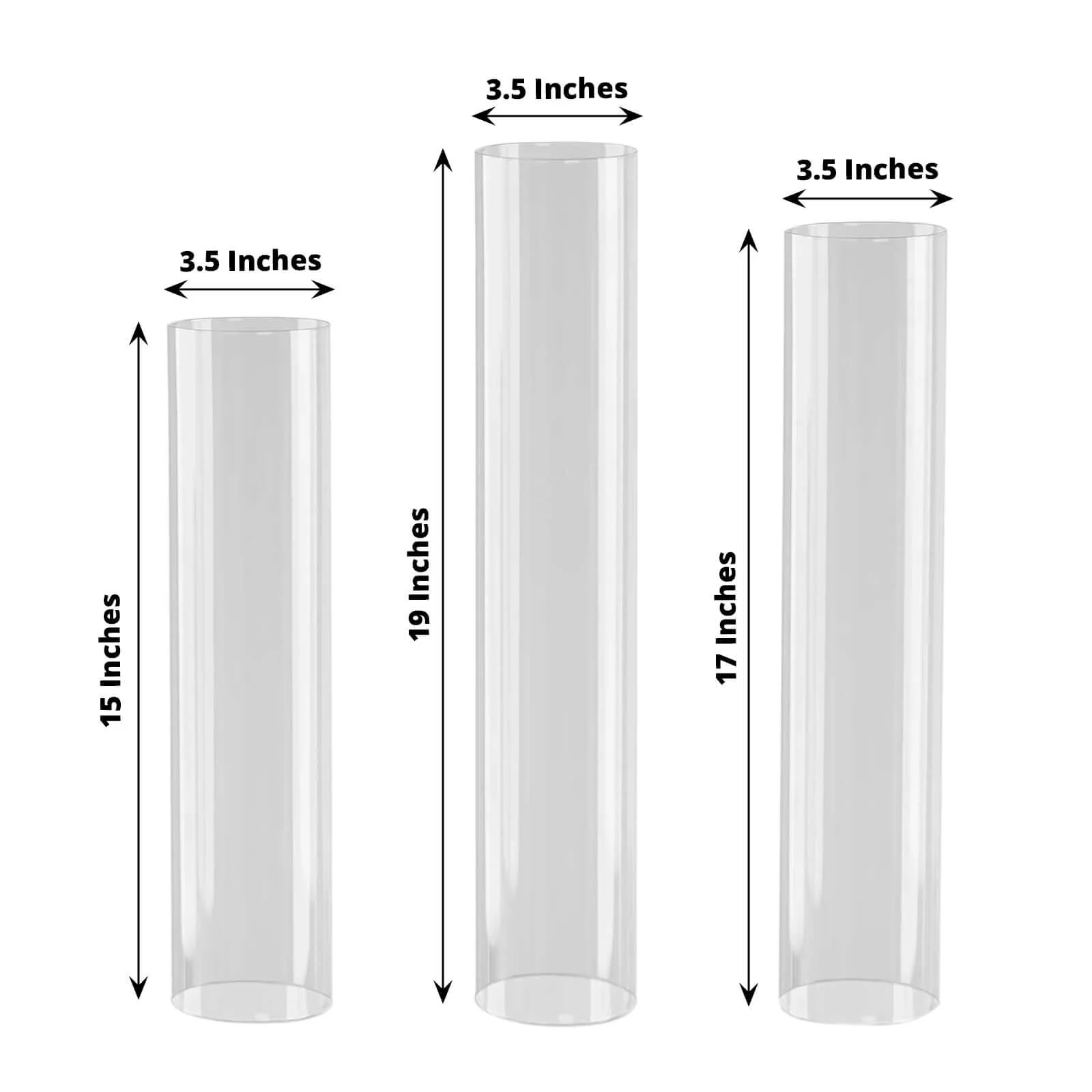 Set of 3 Glass Candle Sleeves Hurricane Shades 15", 17", 19" Clear - Versatile 3.5" Wide Pillar Candle Holders Table Centerpiece for Events - Image 3