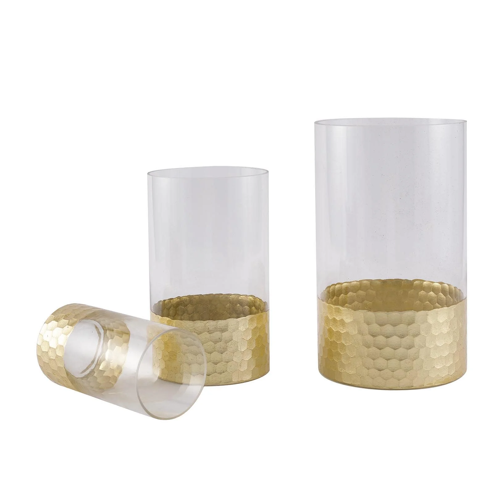 Set of 3 Glass Cylinder Vases Honeycomb Design 6", 8", 10" Clear with Gold Base - Tealight Wedding Centerpieces - Image 14