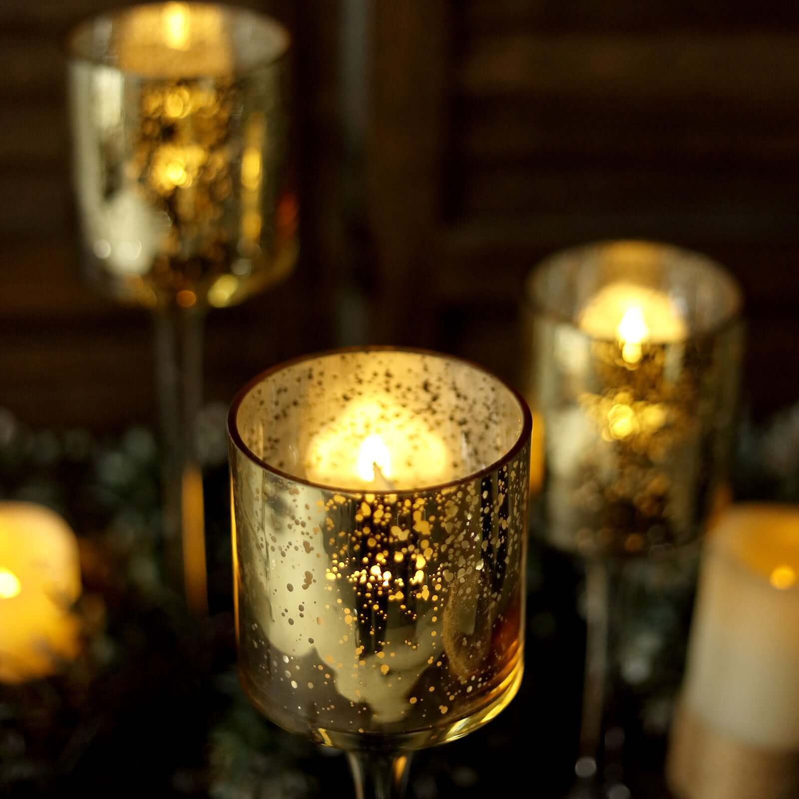 Set of 3 Glass Cylinder Vases Long Stem 12", 14", 16" Gold - Tealight Candle Holder Wedding Centerpieces - Image 2