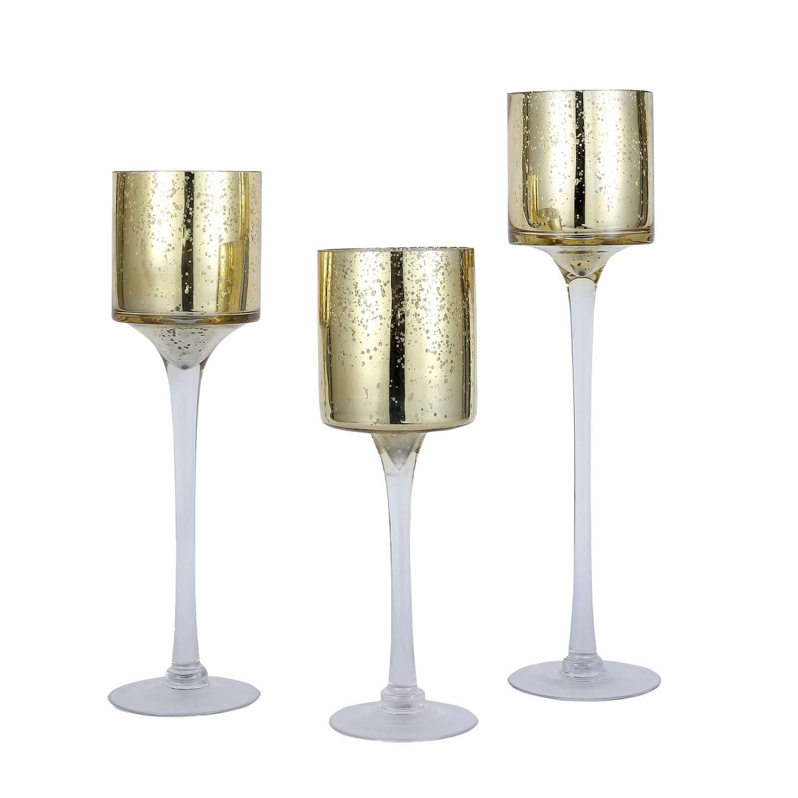 Set of 3 Glass Cylinder Vases Long Stem 12", 14", 16" Gold - Tealight Candle Holder Wedding Centerpieces - Image 7