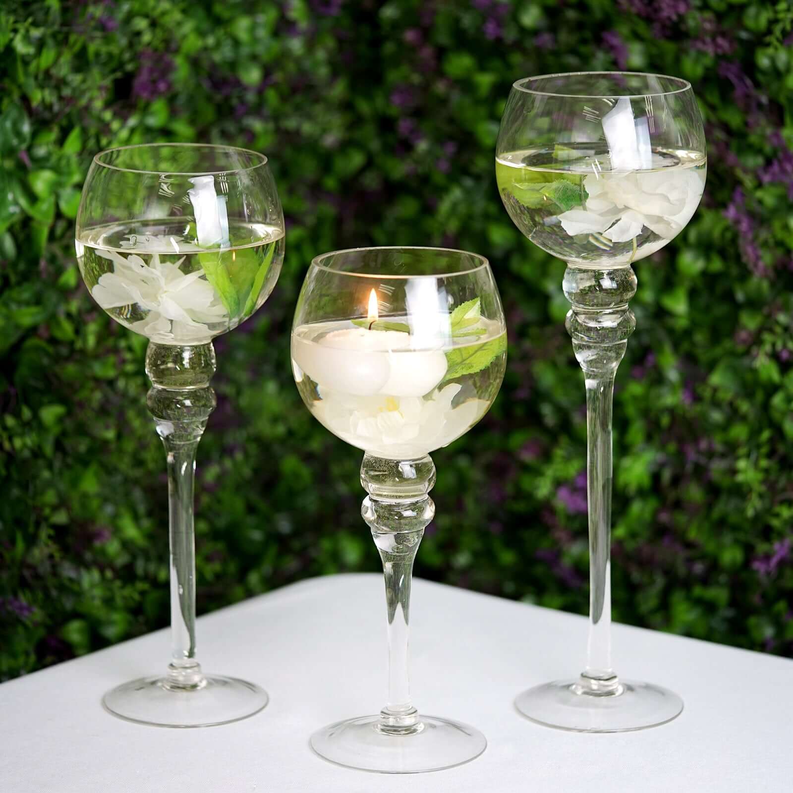 Set of 3 Glass Globe Vases Long Stem 12", 14", 16" Clear - Tealight Candle Holder Centerpieces for Weddings - Image 2