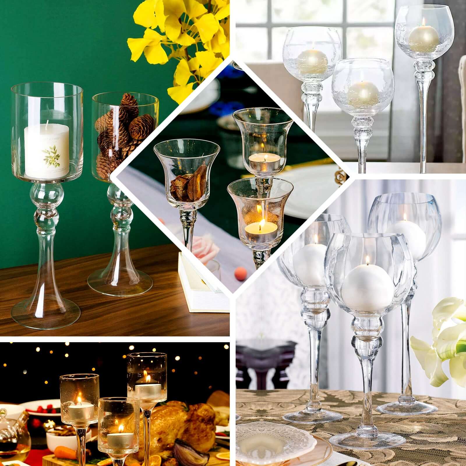 Set of 3 Glass Globe Vases Long Stem 12", 14", 16" Clear - Tealight Candle Holder Centerpieces for Weddings - Image 5