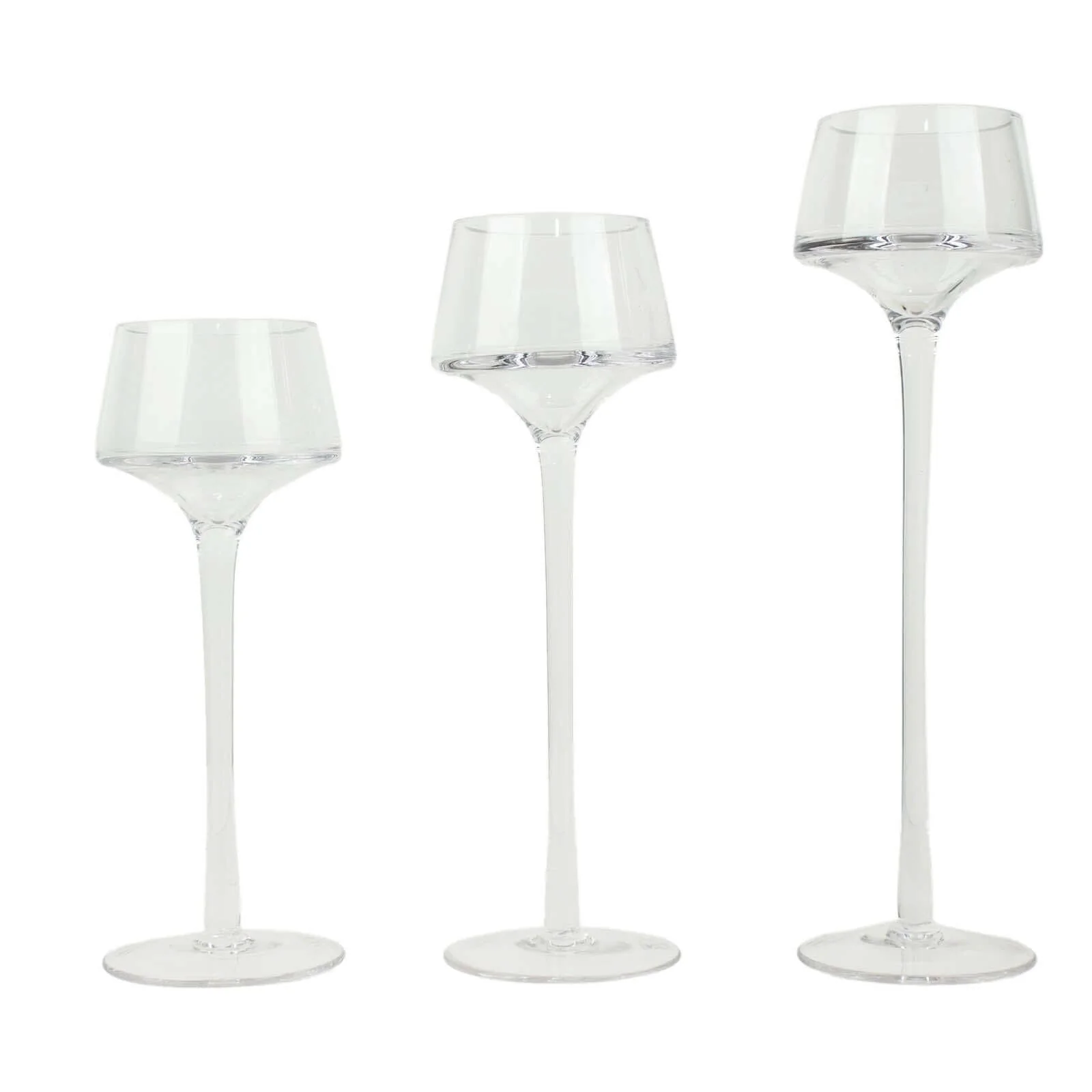 Set of 3 Glass Pedestal Vases Long Stem 8", 9", 10" Clear - Tall Tealight Candle Holders for Weddings - Image 6