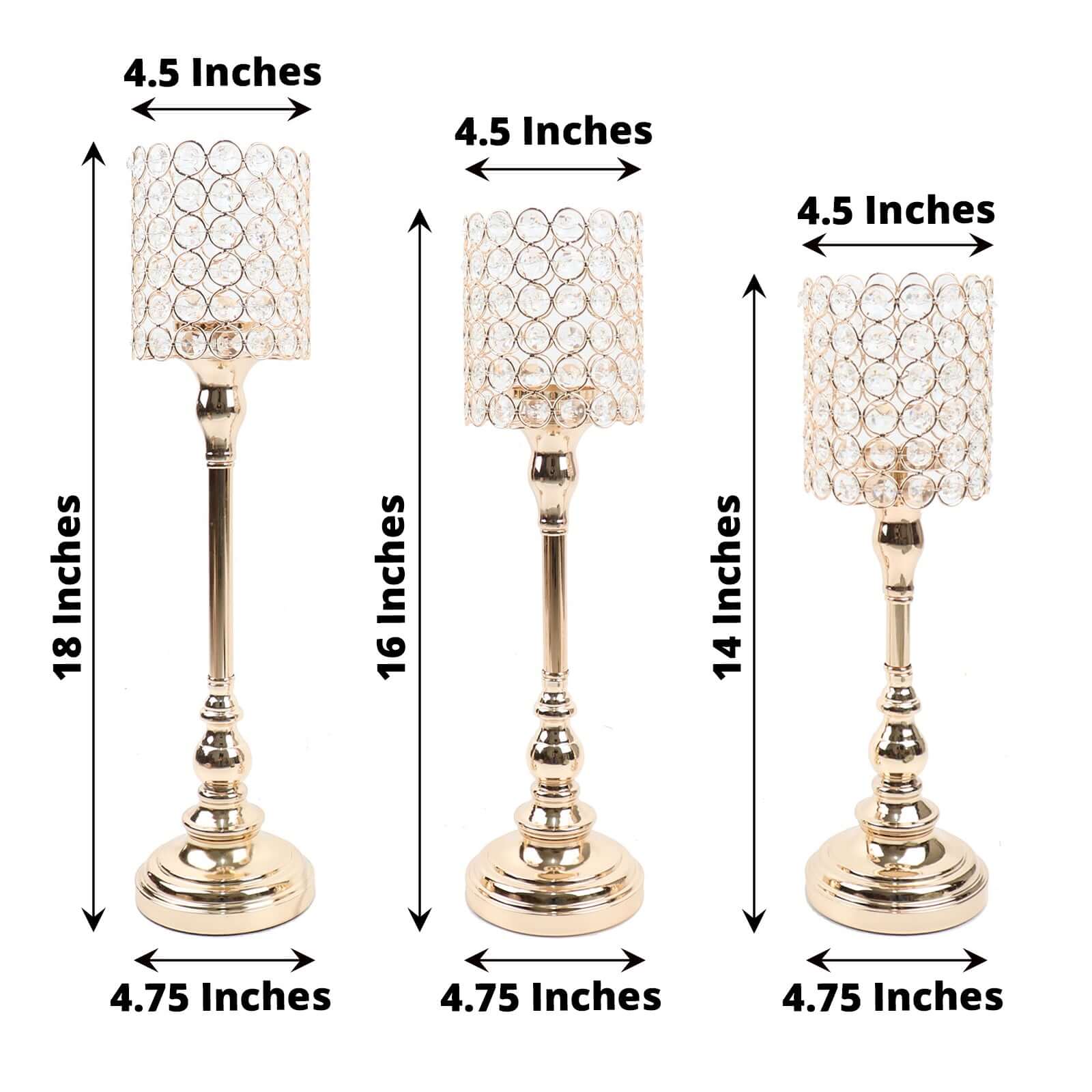 Set of 3 Gold Crystal Beaded Goblet Votive Candle Holder Stands 18", 16", 14" - Tea Light Centerpiece - Image 3
