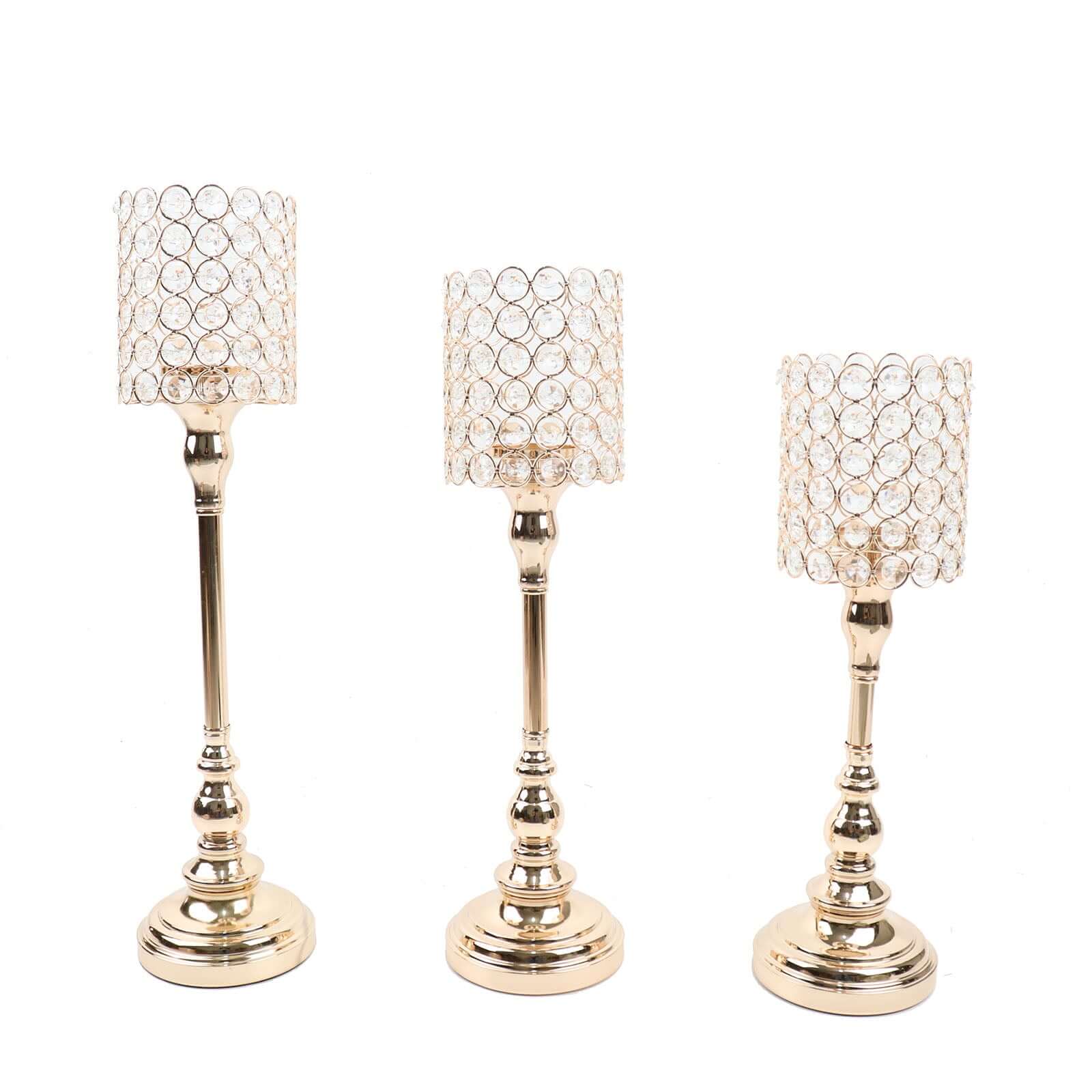 Set of 3 Gold Crystal Beaded Goblet Votive Candle Holder Stands 18", 16", 14" - Tea Light Centerpiece - Image 6