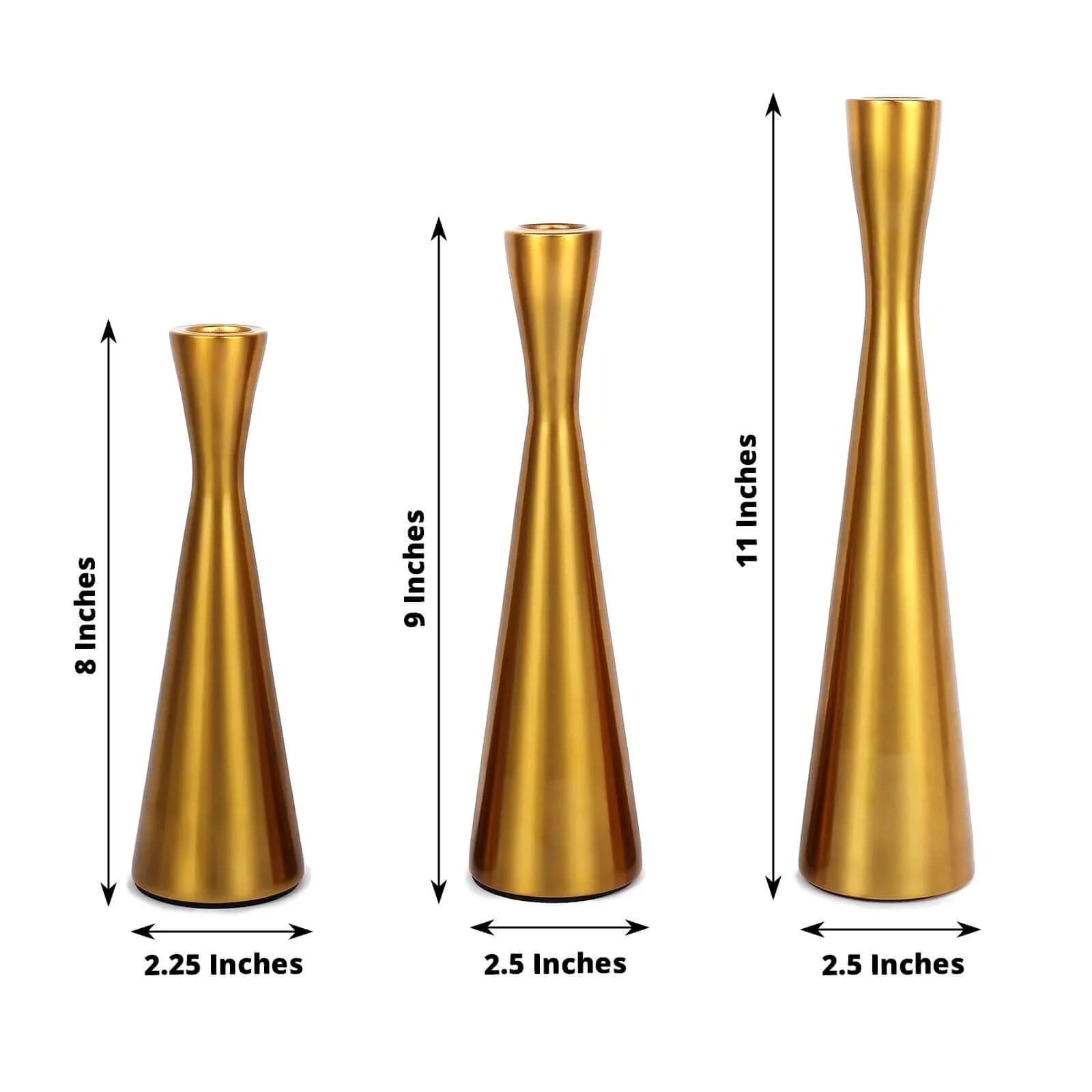 Set of 3 Gold Metal Taper Candle Holders 8", 9", 11" Hourglass Style - Nordic European Design - Image 3