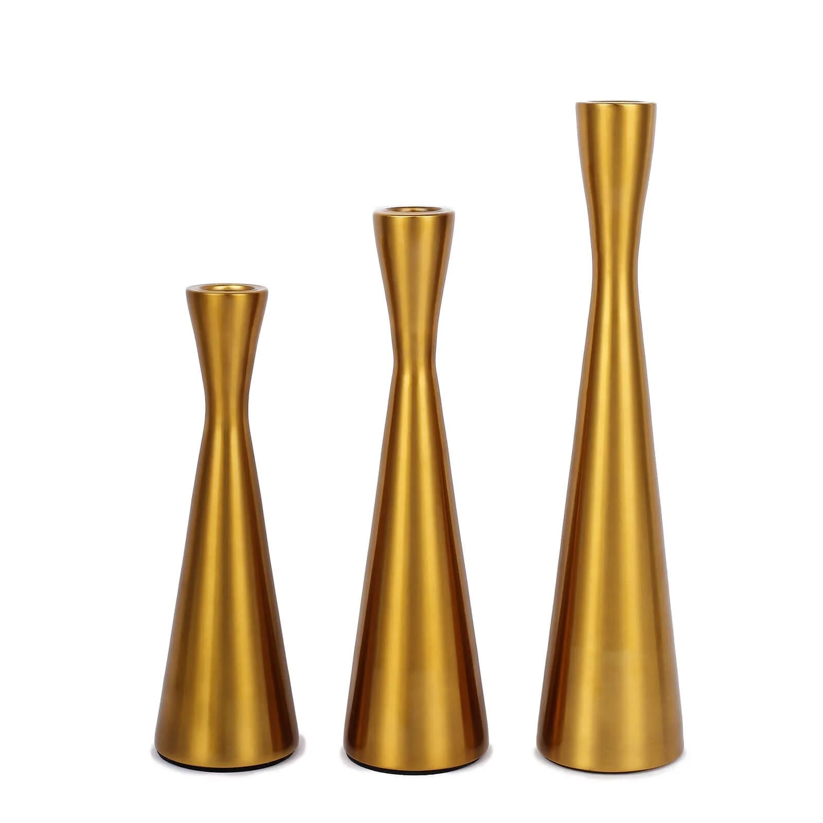Set of 3 Gold Metal Taper Candle Holders 8", 9", 11" Hourglass Style - Nordic European Design - Image 7