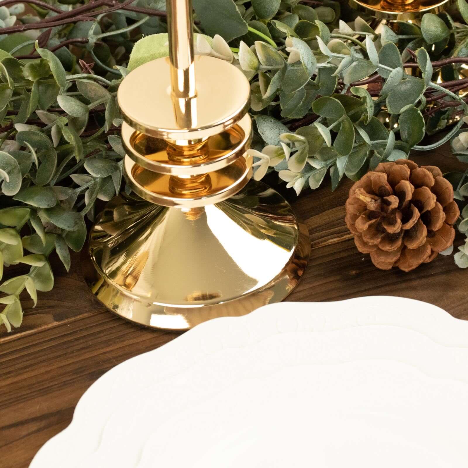 Set of 3 Gold Metal Taper Candlestick Holders 9", 11", 13" 3 Disk Pedestal - Stable Candle Stands - Image 9