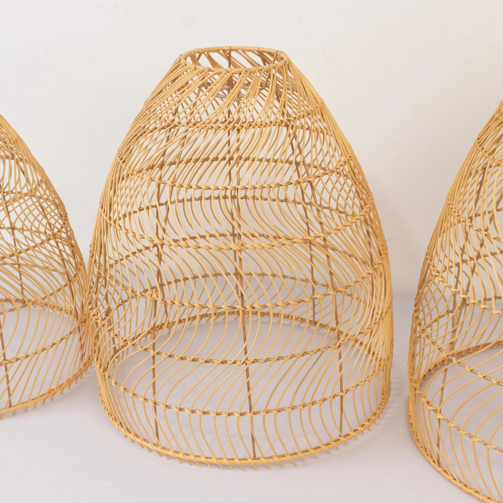 Set of 3 Handwoven Rattan Pendant Light Shades – Boho Natural Cone Lampshade Covers – 16", 18", 20" Tall – Shades Only - Image 2