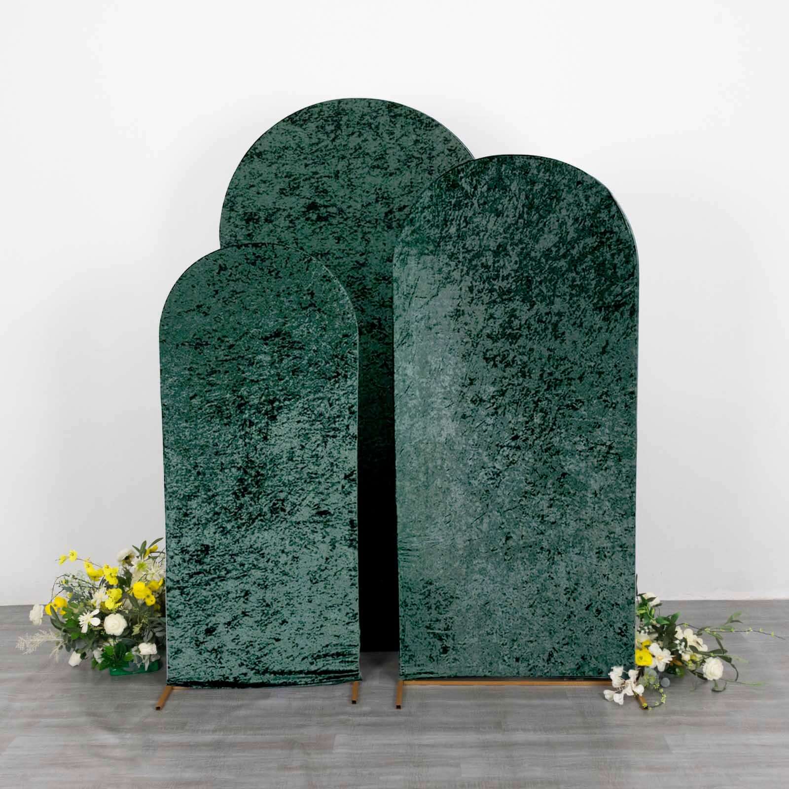 Set of 3 Hunter Emerald Green Crushed Velvet Chiara Wedding Arch Covers For Round Top Backdrop Stands 5ft, 6ft, 7ft - Image 9