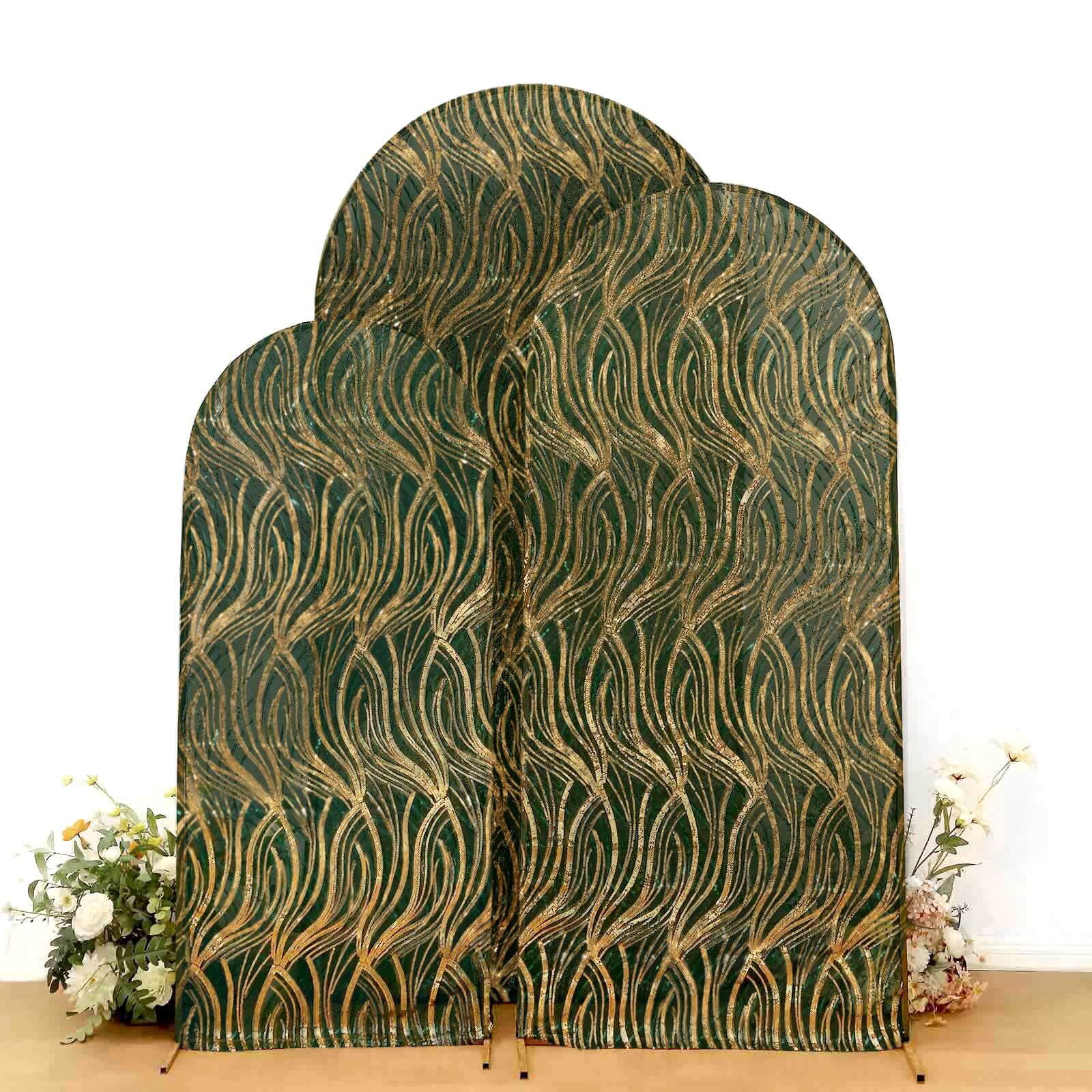 Set of 3 Hunter Emerald Green Wave Mesh Chiara Backdrop Stand Covers