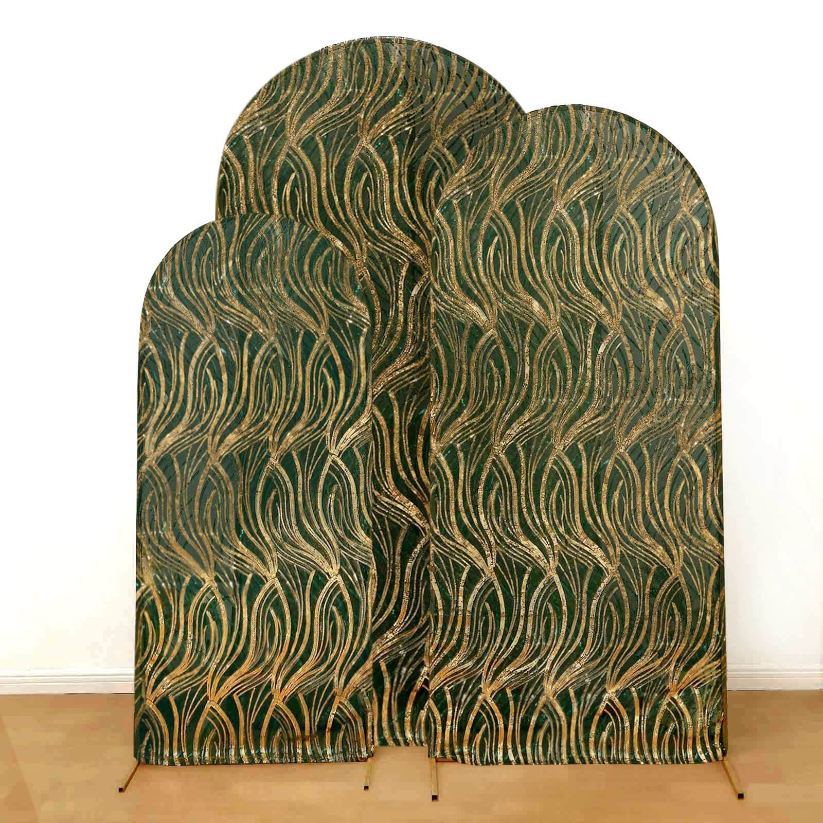 Set of 3 Hunter Emerald Green Wave Mesh Chiara Backdrop Stand Covers - Image 6