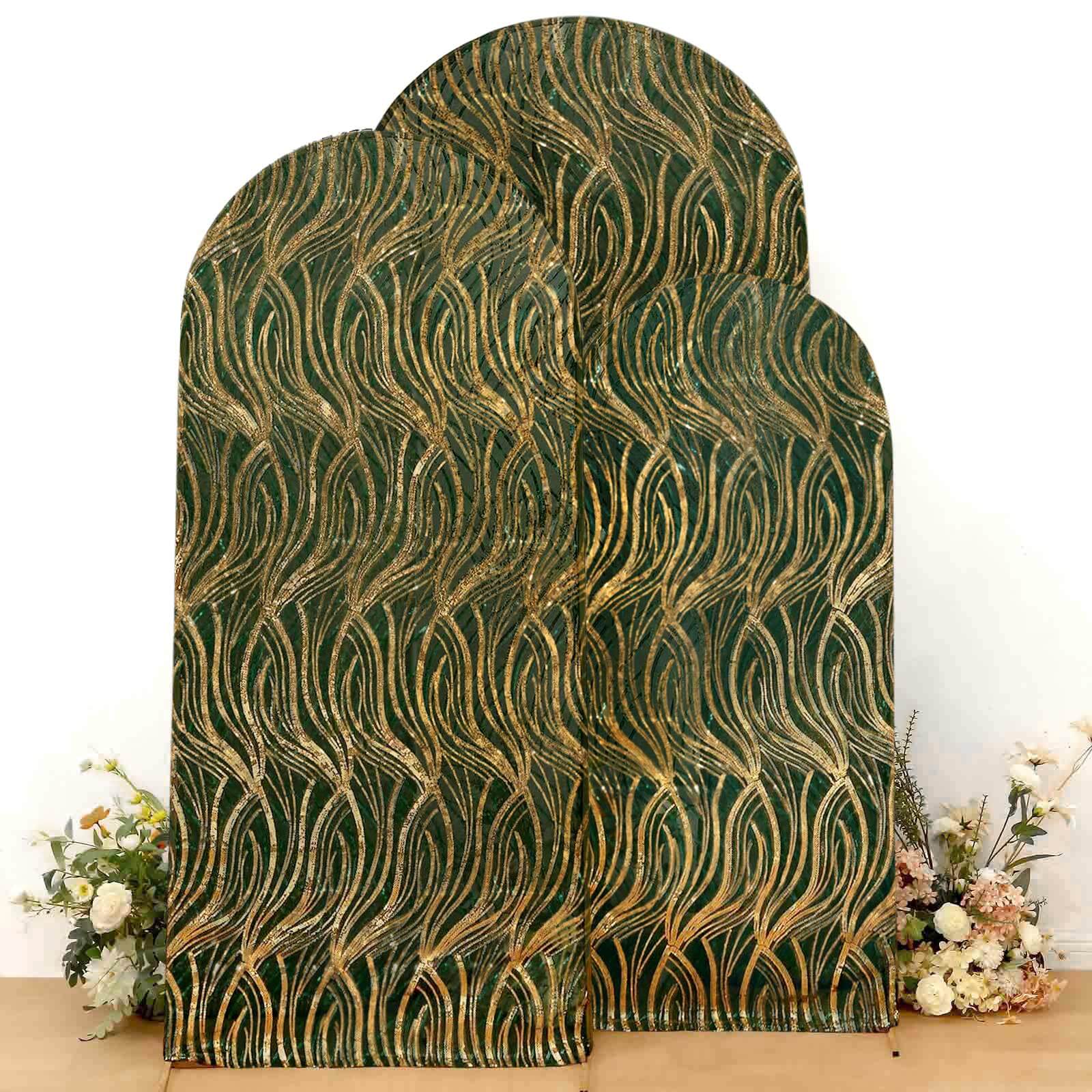 Set of 3 Hunter Emerald Green Wave Mesh Chiara Backdrop Stand Covers - Image 8