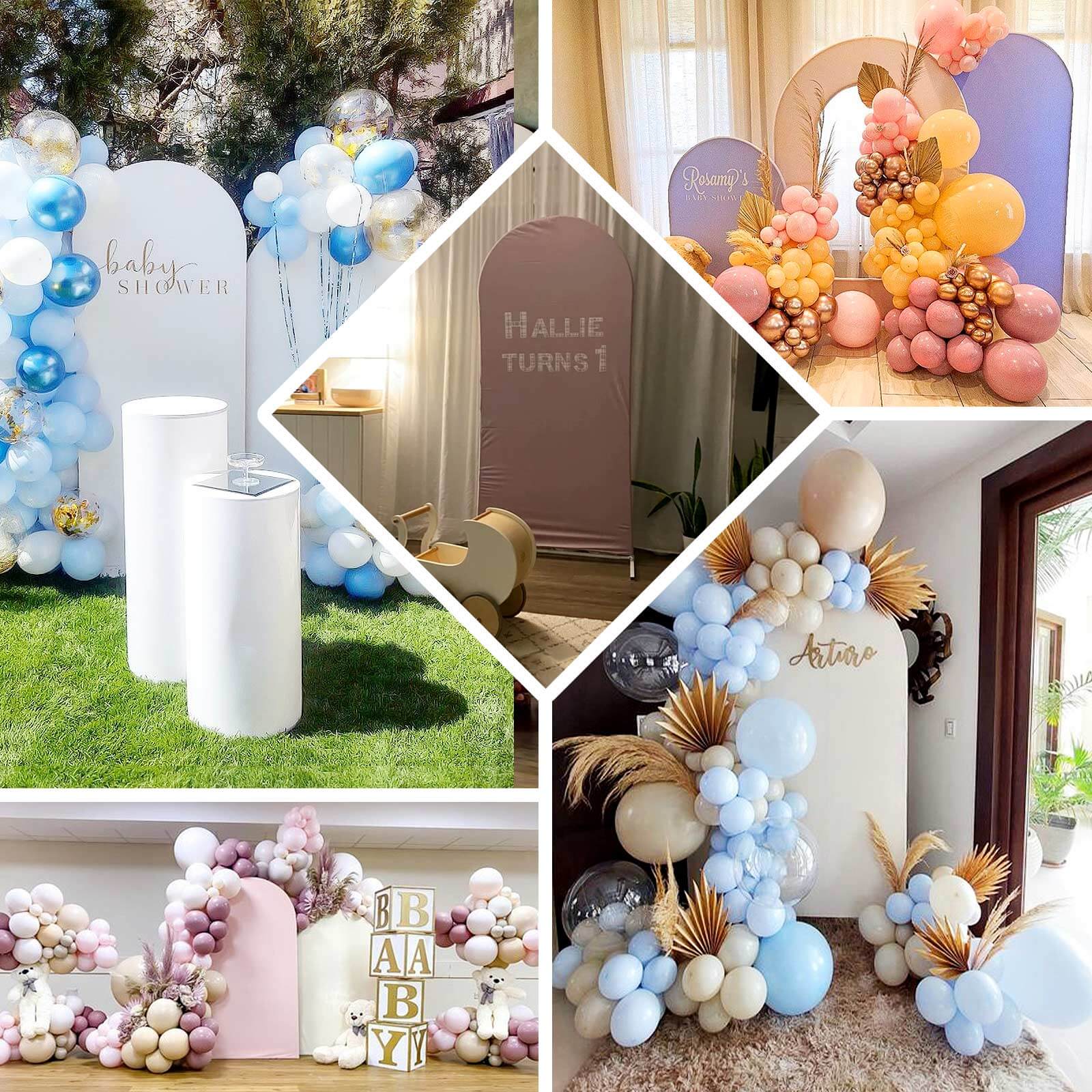 Set of 3 Matte Ivory Spandex Fitted Wedding Arch Covers For Round Top Chiara Backdrop Stands 5ft, 6ft, 7ft - Image 5