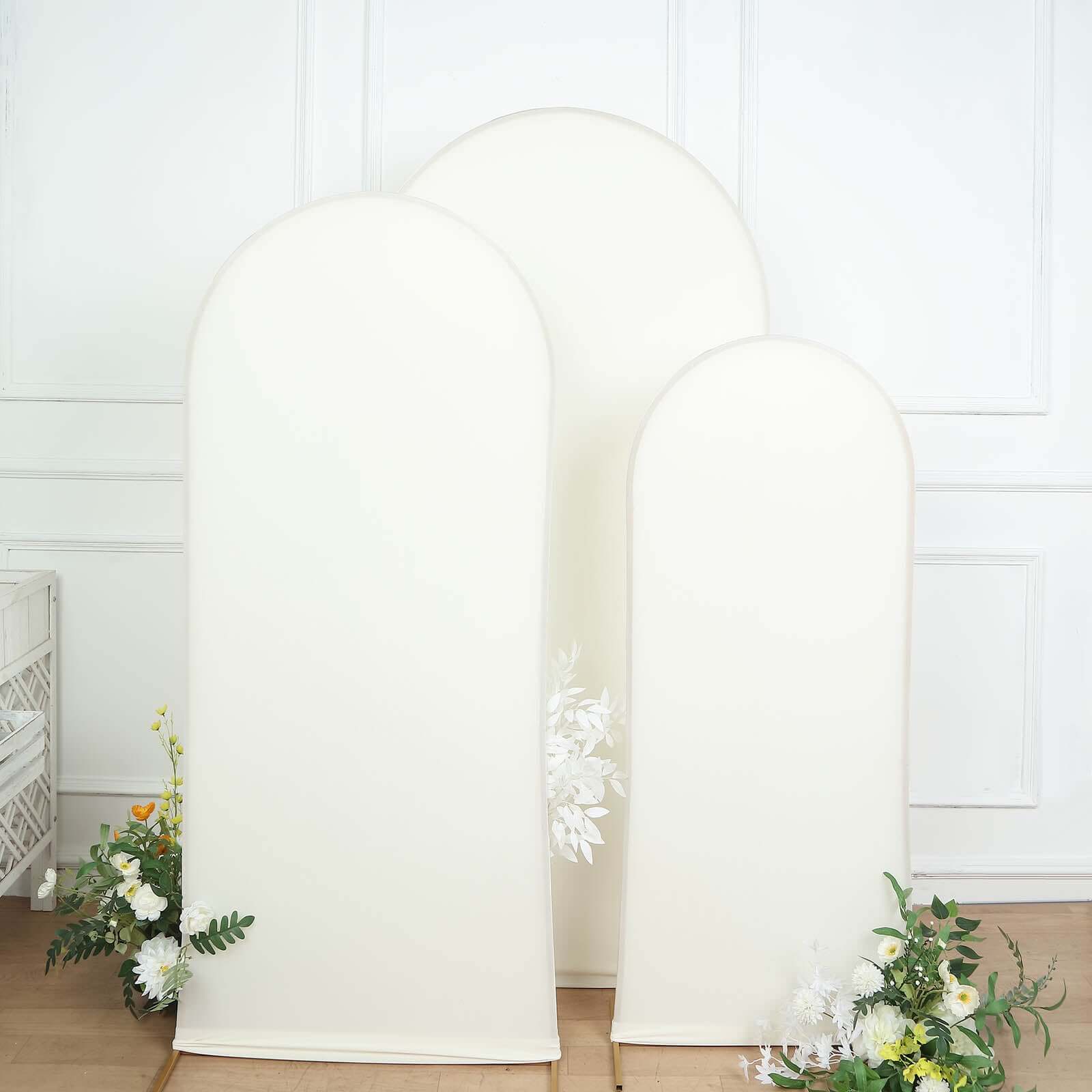 Set of 3 Matte Ivory Spandex Fitted Wedding Arch Covers For Round Top Chiara Backdrop Stands 5ft, 6ft, 7ft - Image 7