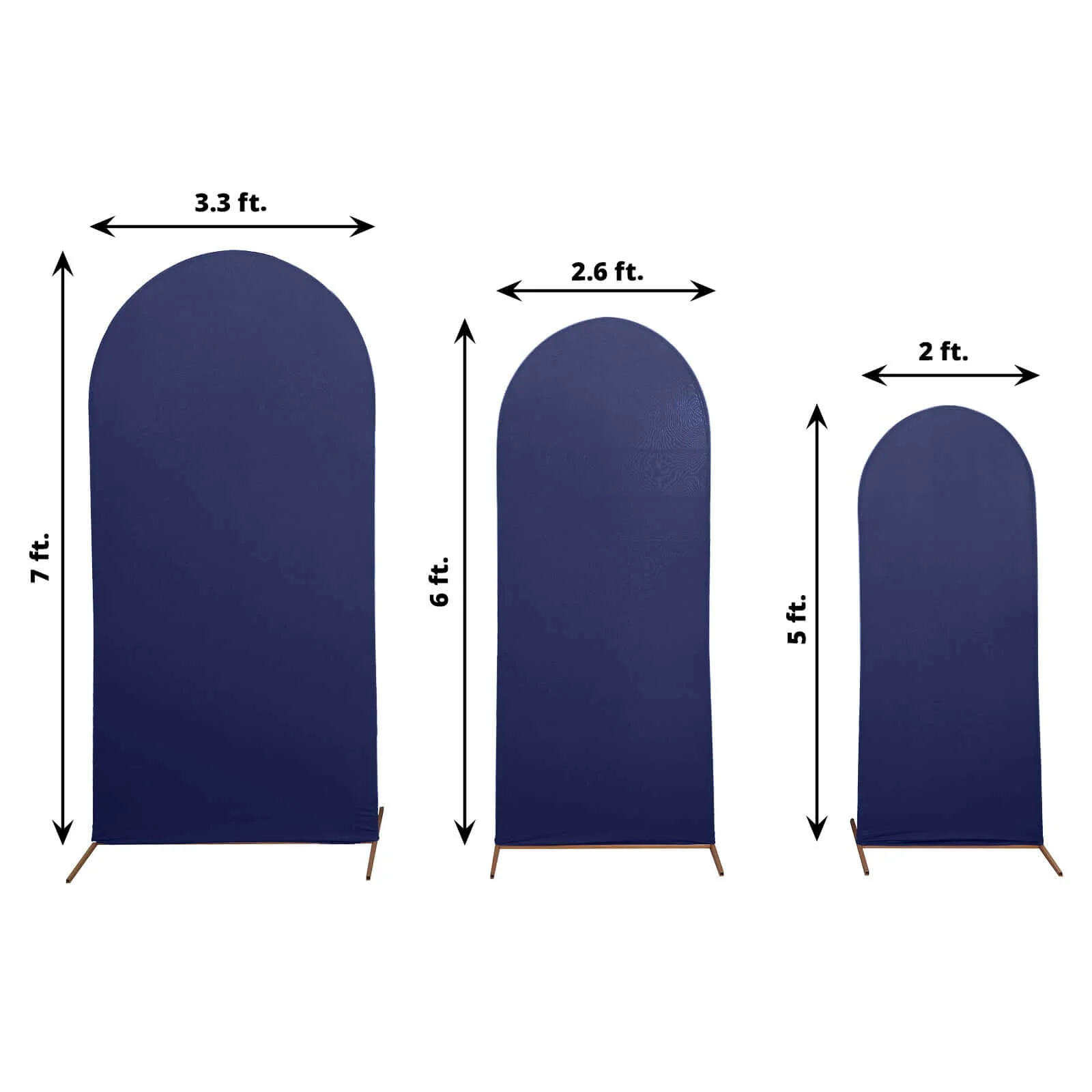Set of 3 Matte Navy Blue Spandex Fitted Wedding Arch Covers For Round Top Chiara Backdrop Stands 5ft, 6ft, 7ft - Image 3