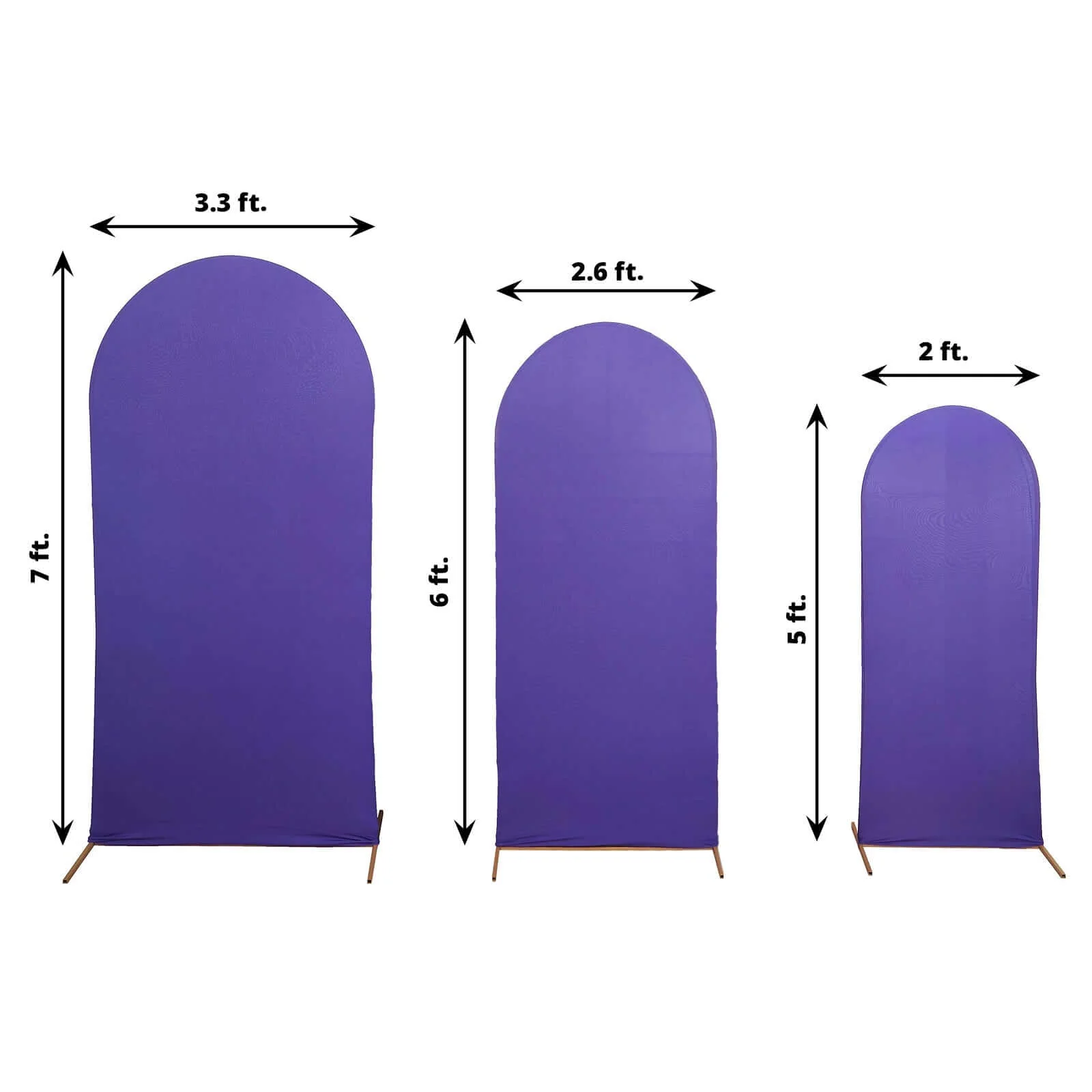 Set of 3 Matte Purple Spandex Fitted Wedding Arch Covers For Round Top Chiara Backdrop Stands 5ft, 6ft, 7ft - Image 3