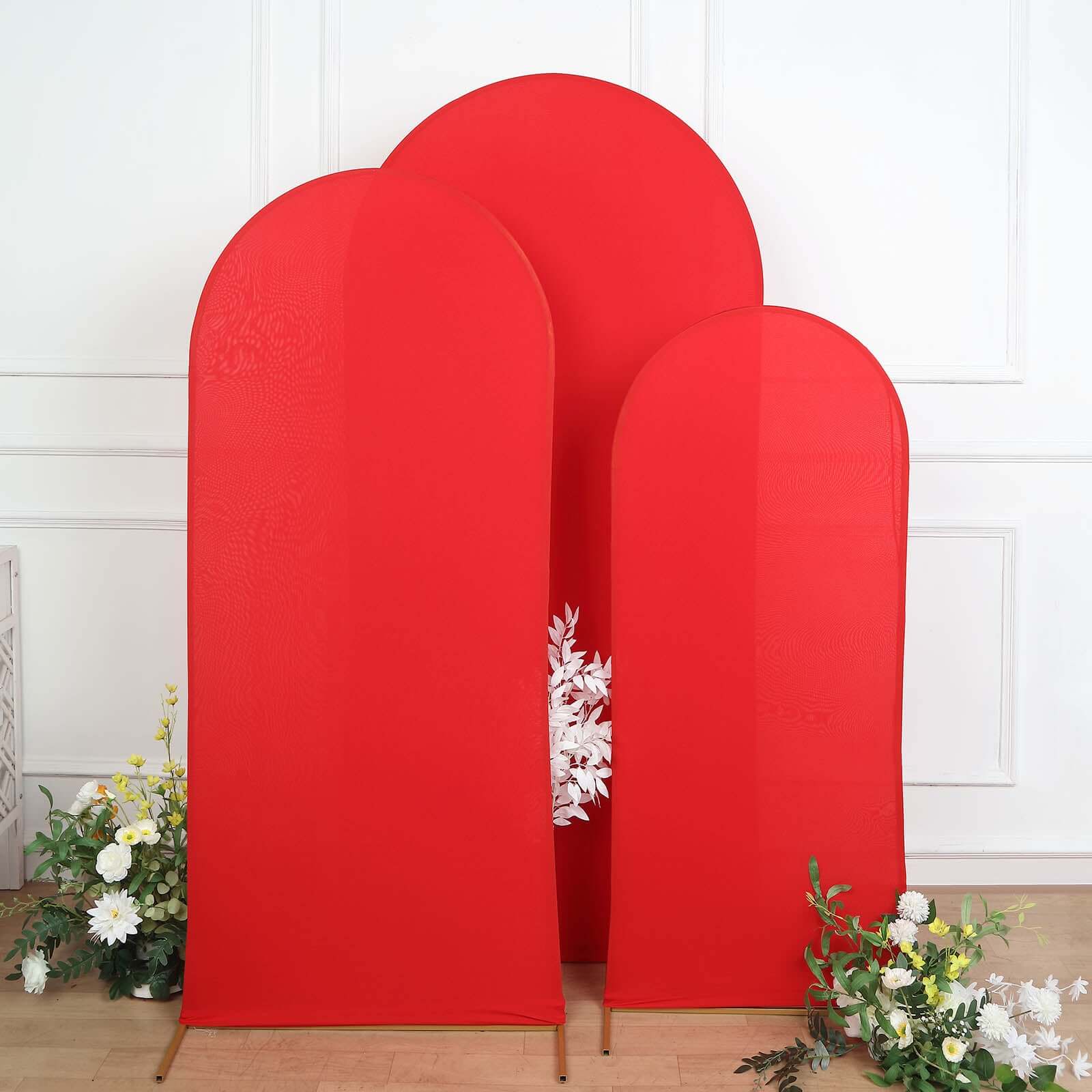 Set of 3 Matte Red Spandex Fitted Wedding Arch Covers For Round Top Chiara Backdrop Stands 5ft, 6ft, 7ft - Image 7