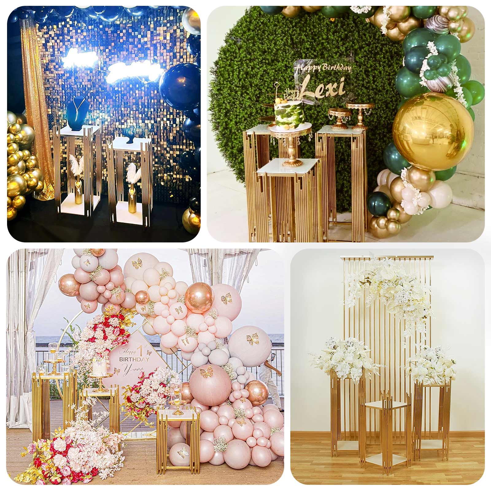 Set of 3 Metal Plinth Stands 26",30",34" Gold Square Acrylic Plates - Wedding Cake Table or Flower Display - Image 5