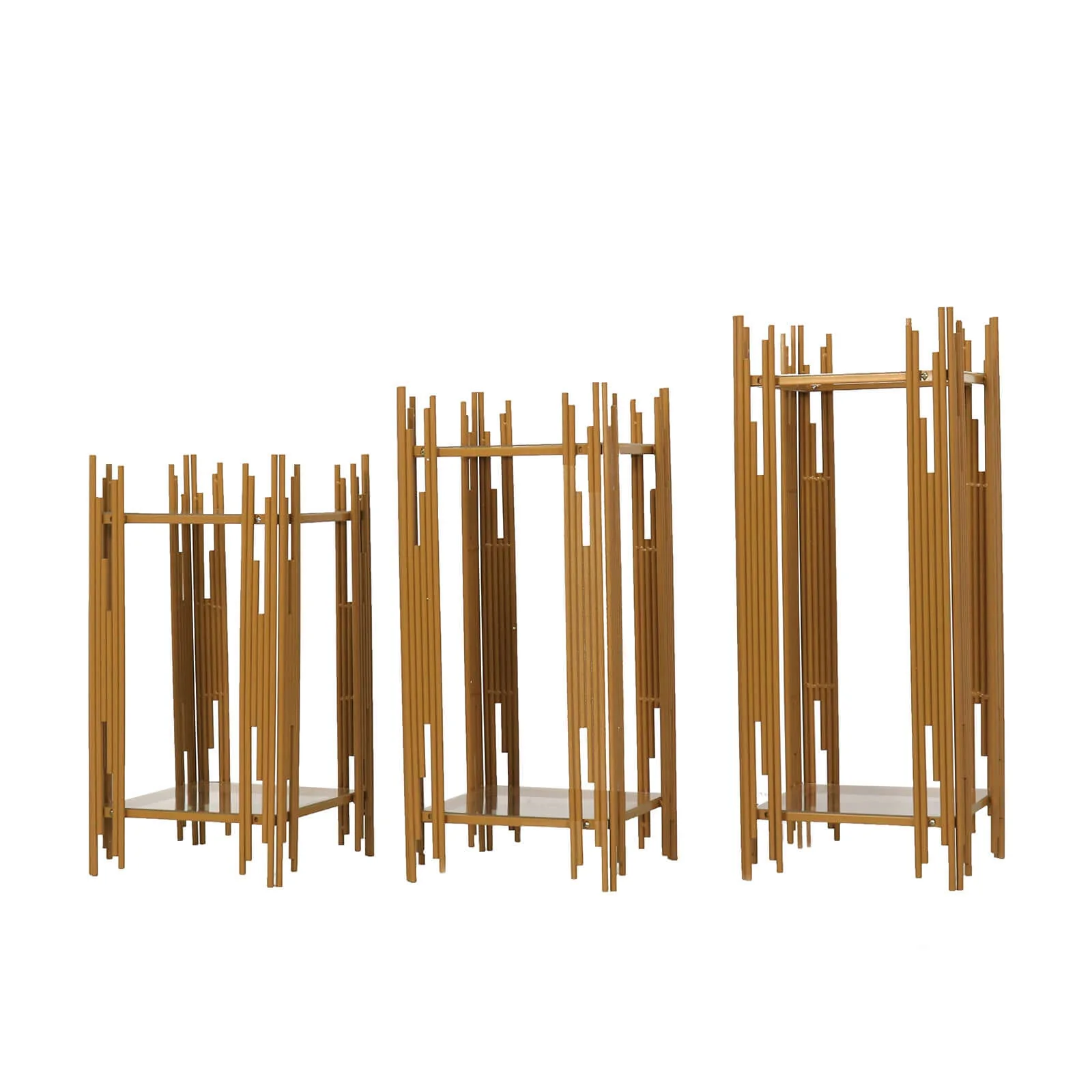 Set of 3 Metal Plinth Stands 26",30",34" Gold Square Acrylic Plates - Wedding Cake Table or Flower Display - Image 6