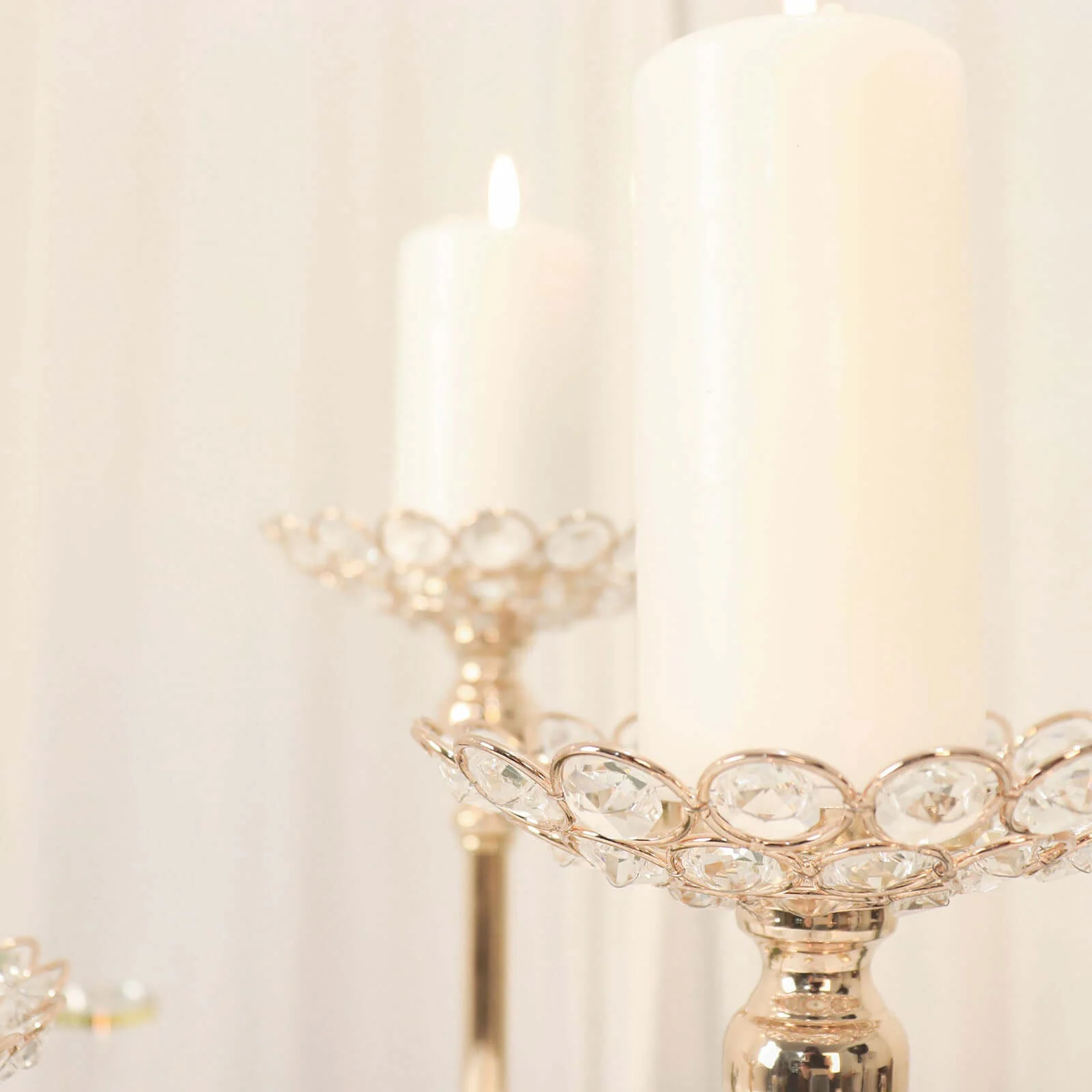 Set of 3 Metal Votive Candle Holders 11", 13", 15" Crystal Beaded Design Gold - Tea Light Centerpieces - Image 6