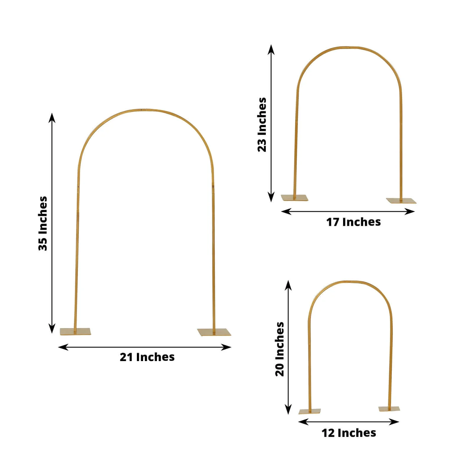 Set of 3 Metal Wedding Cake Chiara Arch Table Centerpieces Gold 20", 23", 35" - Flower Stand Frame with Detachable Base - Image 3