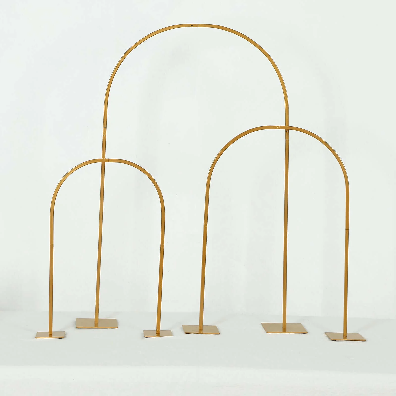 Set of 3 Metal Wedding Cake Chiara Arch Table Centerpieces Gold 20", 23", 35" - Flower Stand Frame with Detachable Base - Image 7