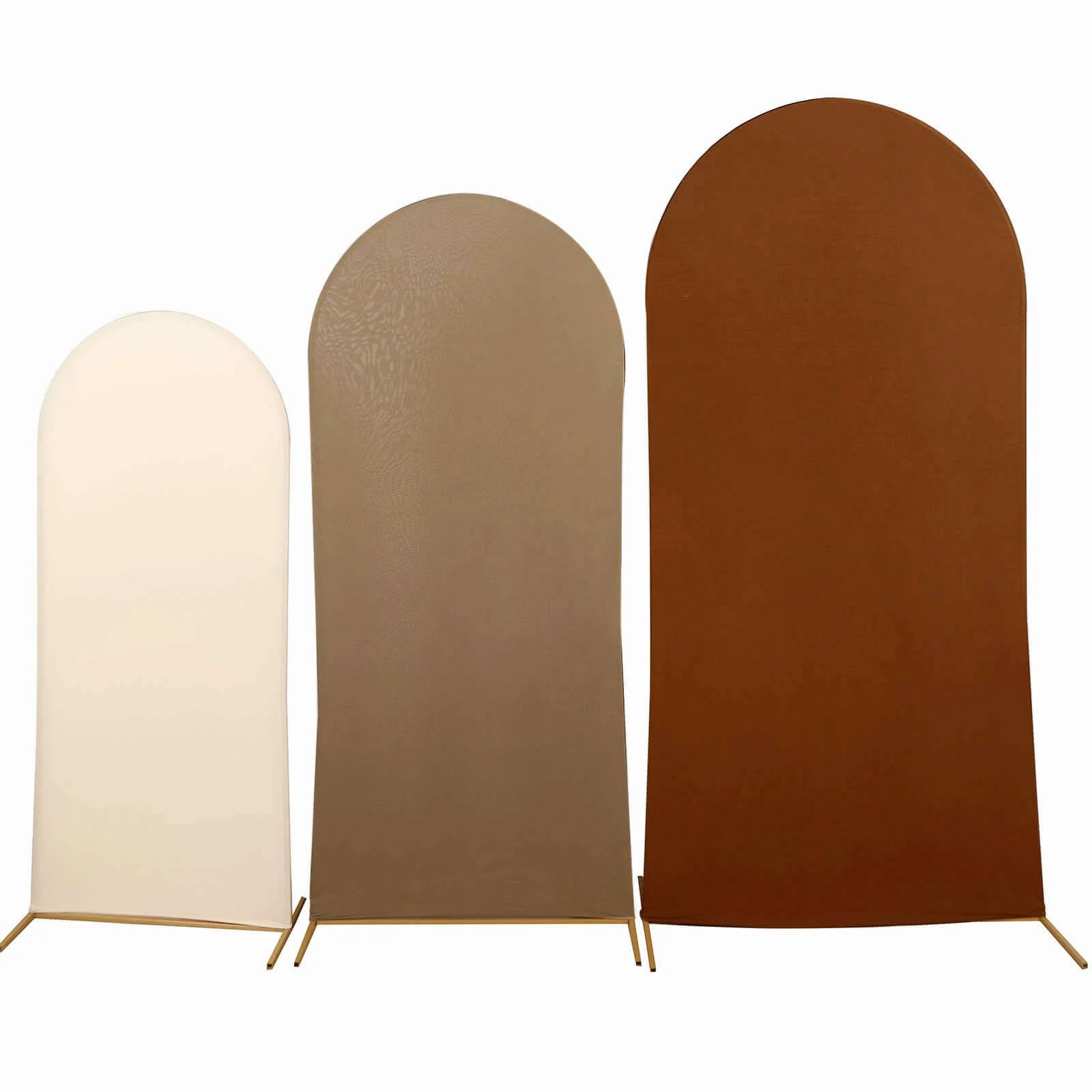 Set of 3 Mixed Natural Spandex Fitted Wedding Arch Covers For Round Top Chiara Backdrop Stands 5ft, 6ft, 7ft - Image 6