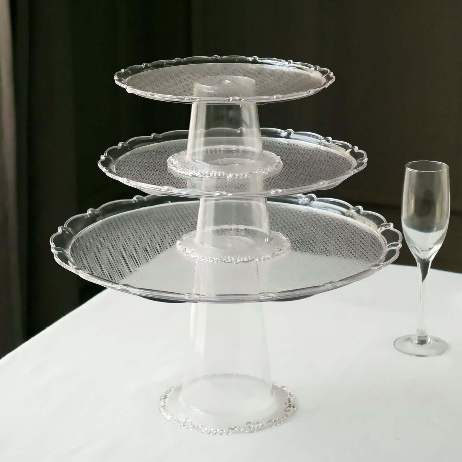 Set of 3 Plastic Round Pedestal Cake Stands 9", 11", 15" Clear with Scalloped Edges - Stackable Cupcake Dessert Holder Risers for Wedding Buffet & Catering Displays - Image 10