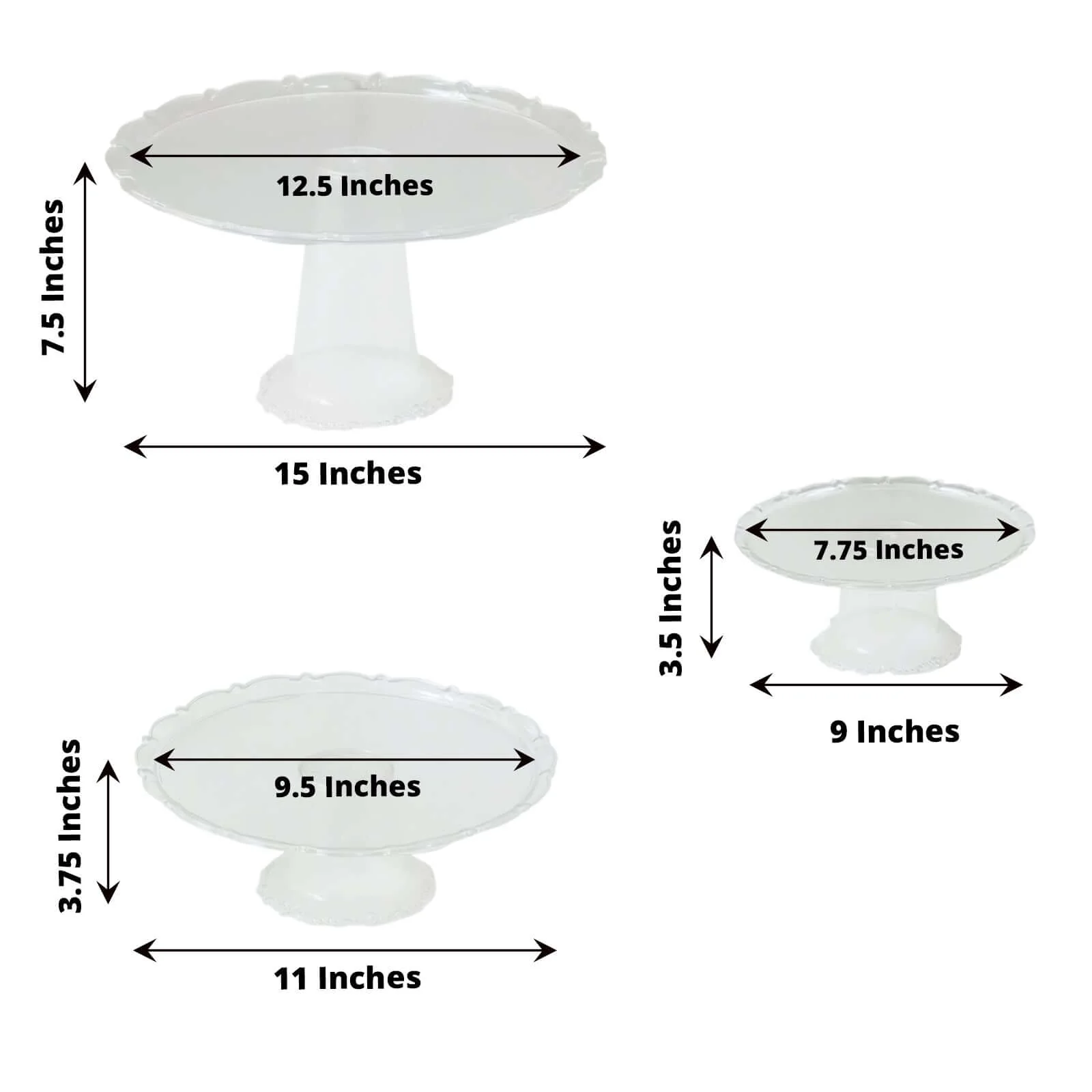 Set of 3 Plastic Round Pedestal Cake Stands 9", 11", 15" Clear with Scalloped Edges - Stackable Cupcake Dessert Holder Risers for Wedding Buffet & Catering Displays - Image 3