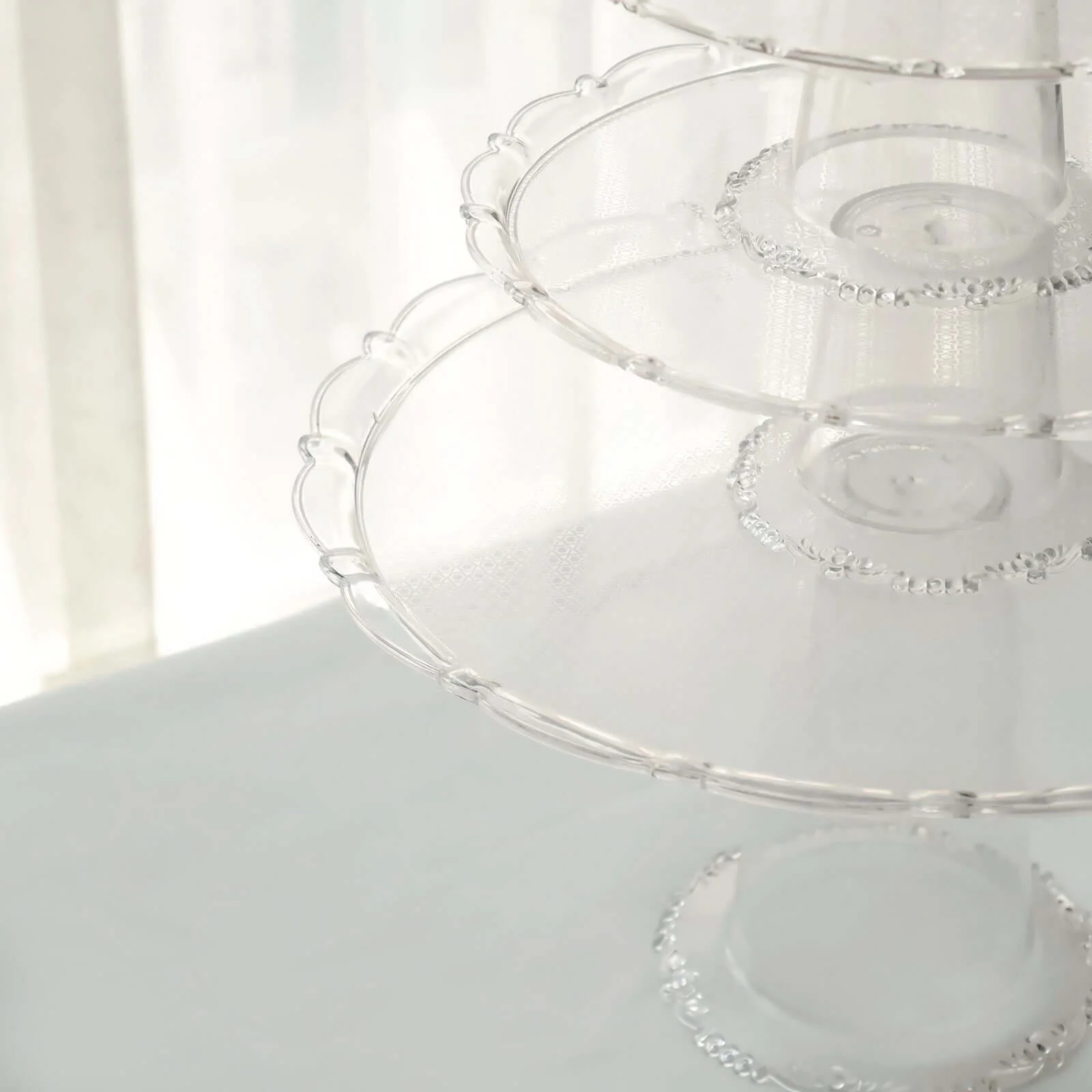 Set of 3 Plastic Round Pedestal Cake Stands 9", 11", 15" Clear with Scalloped Edges - Stackable Cupcake Dessert Holder Risers for Wedding Buffet & Catering Displays - Image 9
